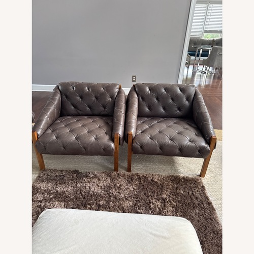 Used CB2 Abruzzo Dark Brown Leather Accent Chairs for sale on AptDeco