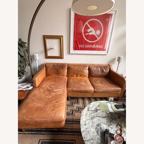 Used West Elm Hamilton Leather Left Chaise Sectional for sale on AptDeco