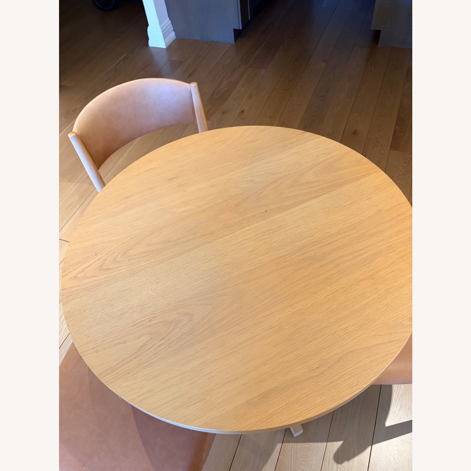 West Elm Wood Bistro Table & Leather Dining Chairs - image-3