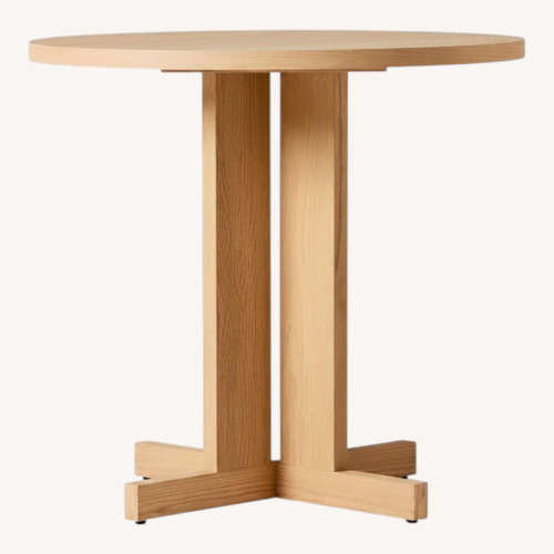 Used West Elm Wood Bistro Table & Leather Dining Chairs for sale on AptDeco