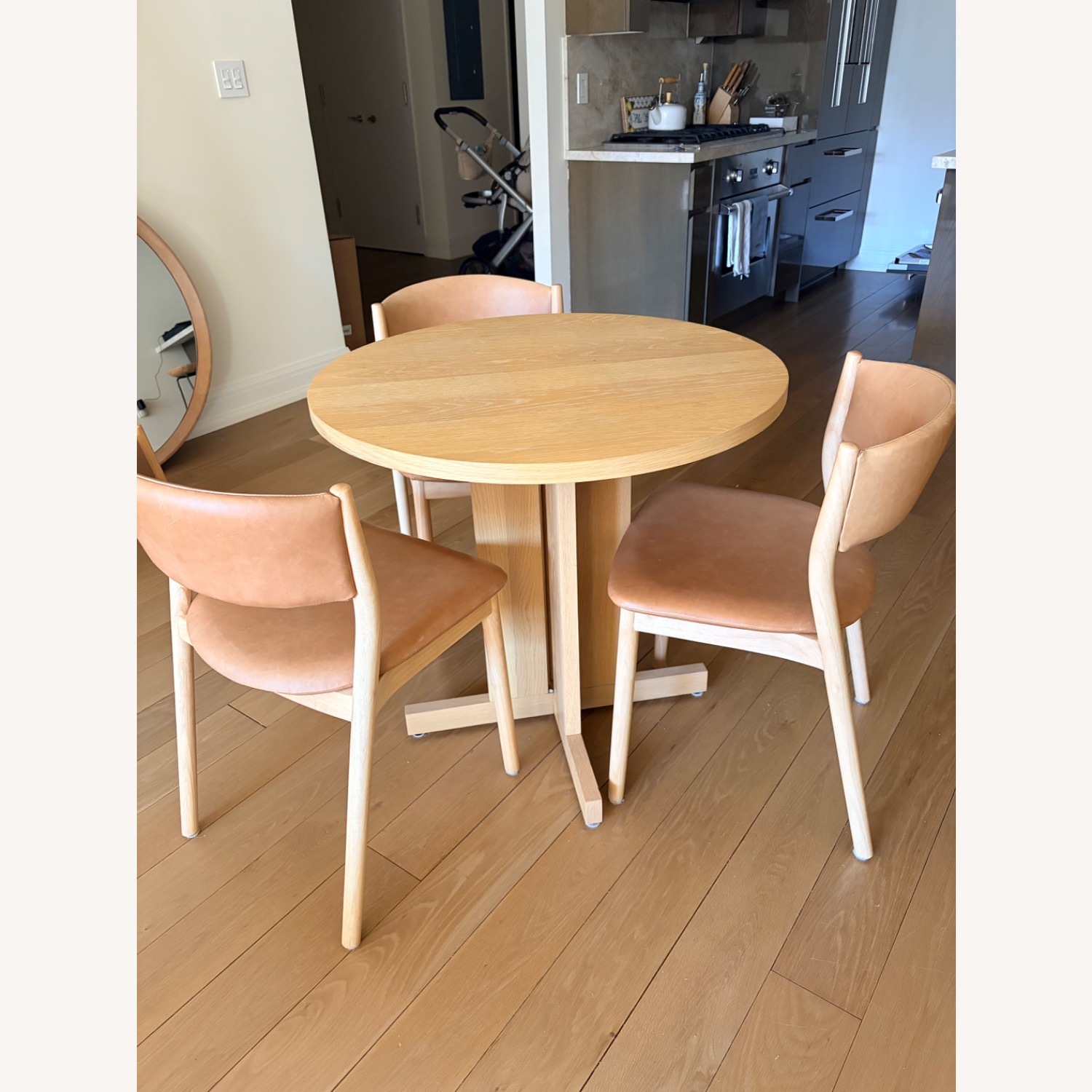 West Elm Wood Bistro Table & Leather Dining Chairs - image-1