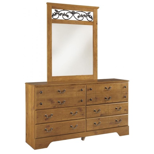 Used Ashley Contad Pine Dresser + Mirror for sale on AptDeco