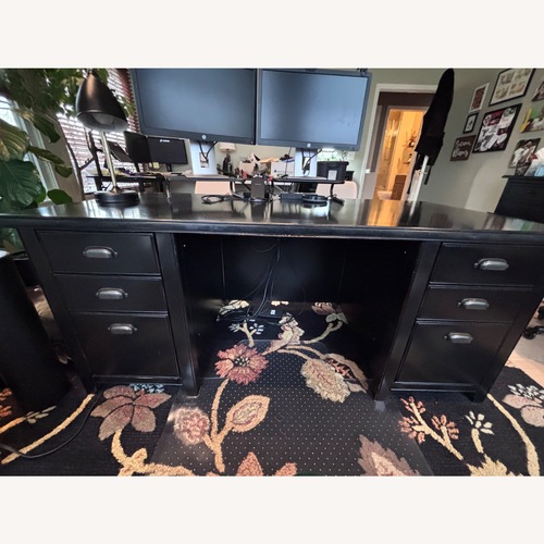 Used Black Wood Desk + Credenza  for sale on AptDeco
