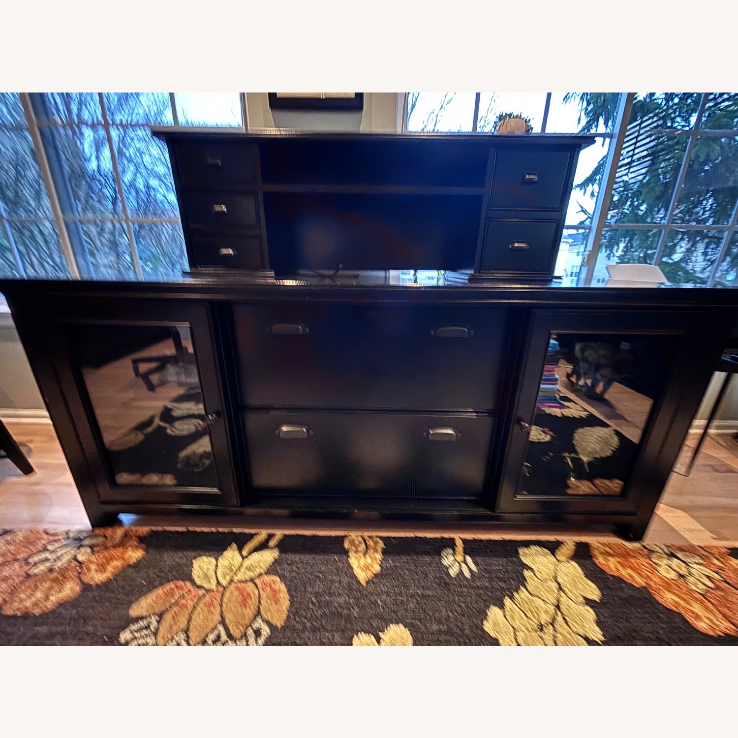 Black Wood Desk + Credenza - image-4