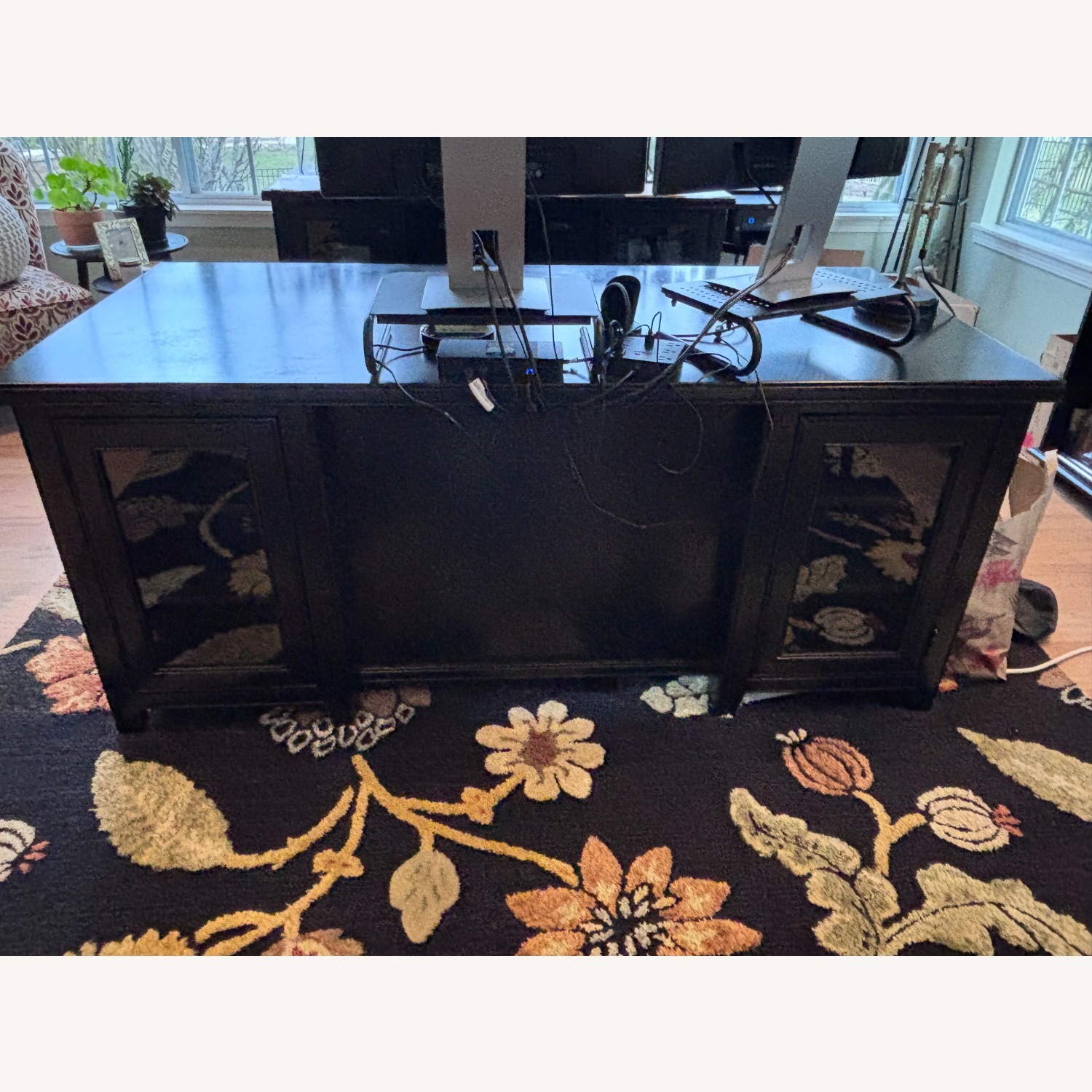 Black Wood Desk + Credenza - image-3