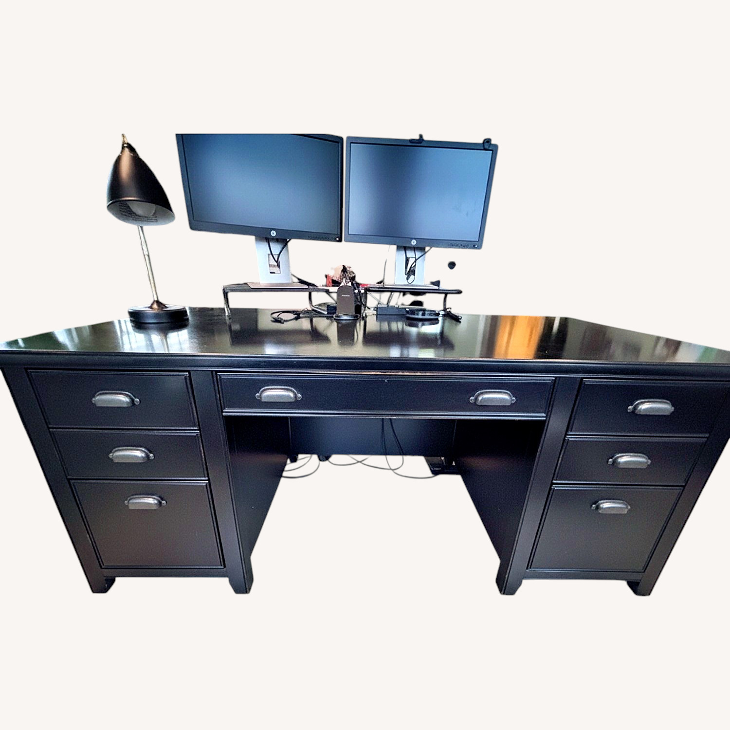 Black Wood Desk + Credenza - image-6