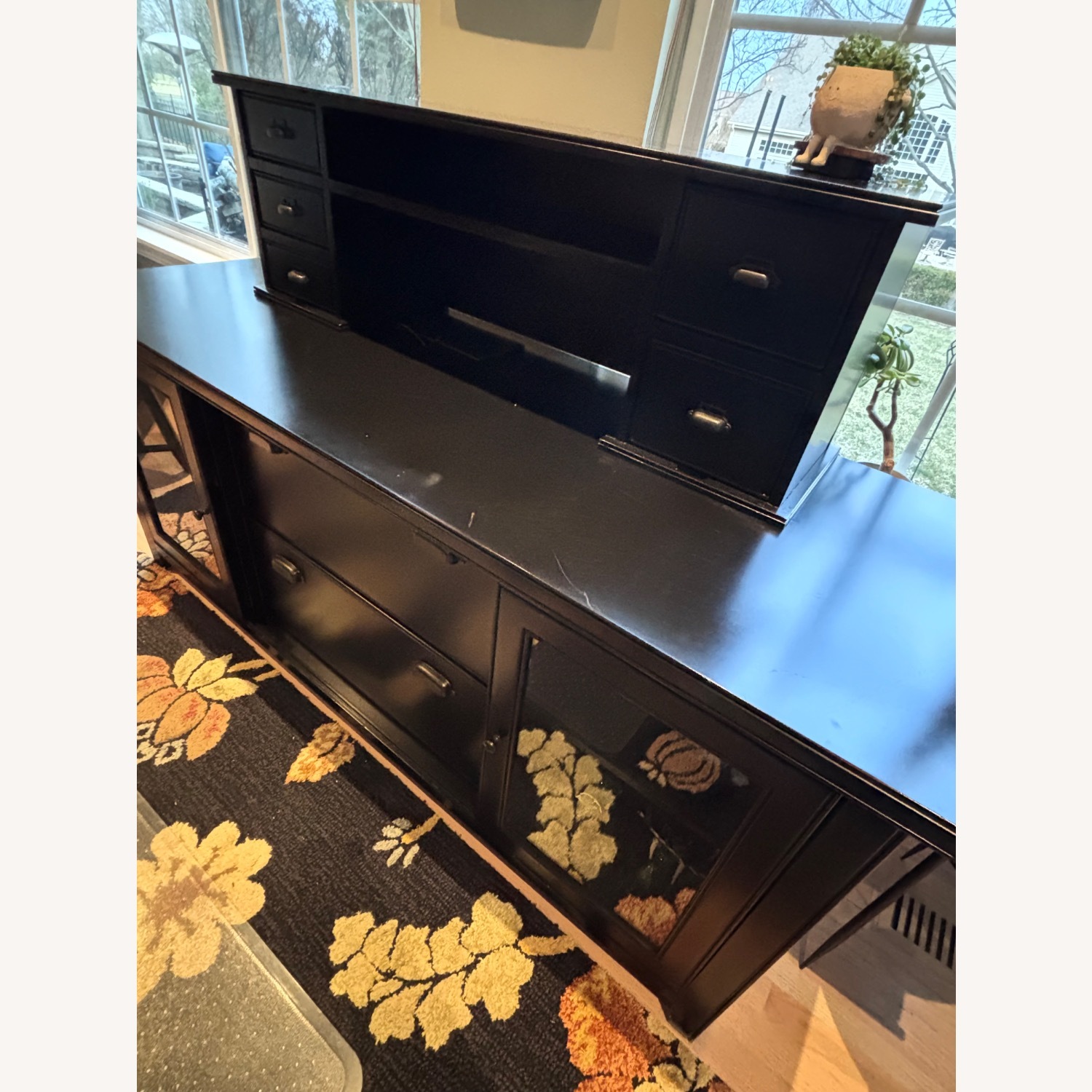 Black Wood Desk + Credenza - image-5