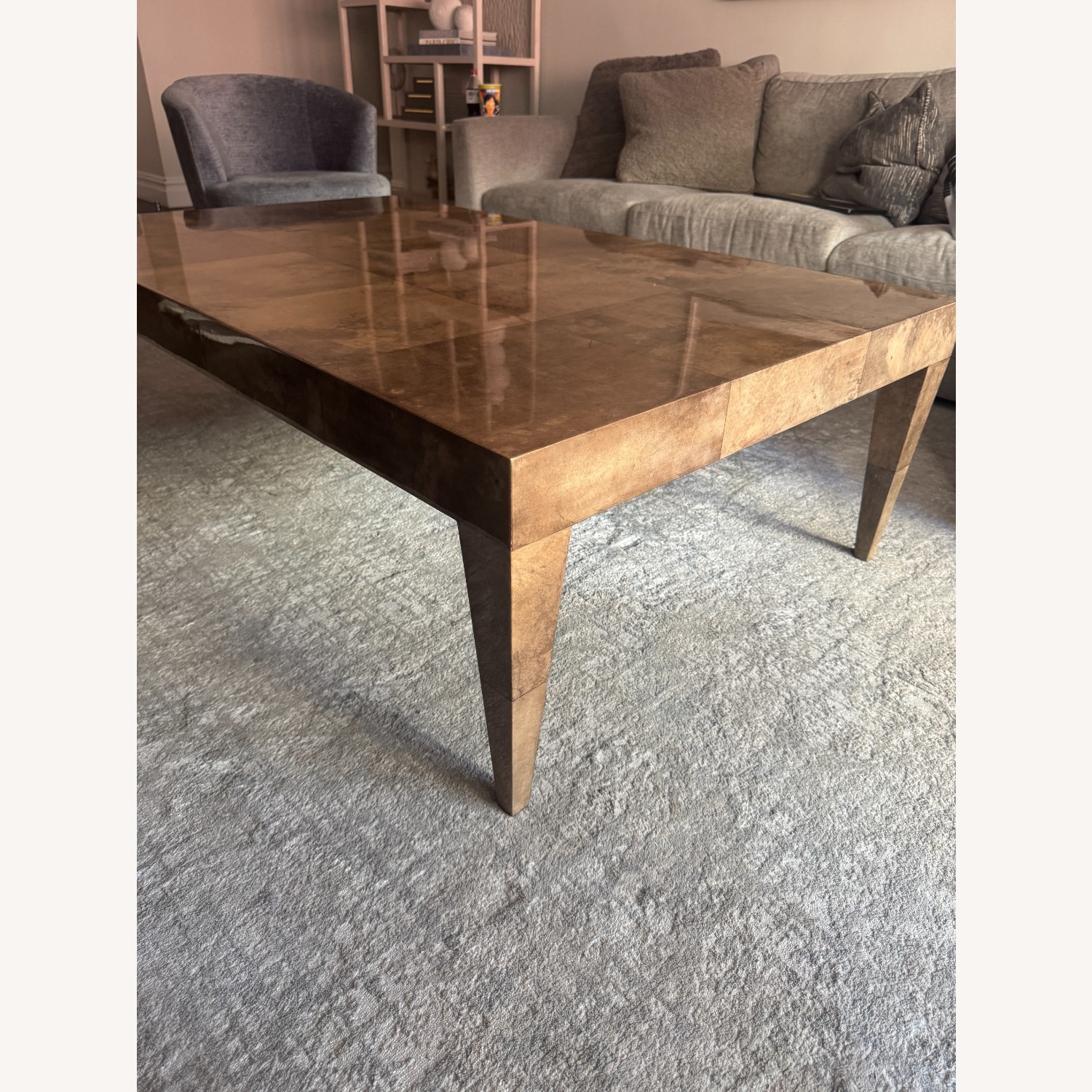 High-Gloss Light Brown Lacquer Coffee Table - image-7