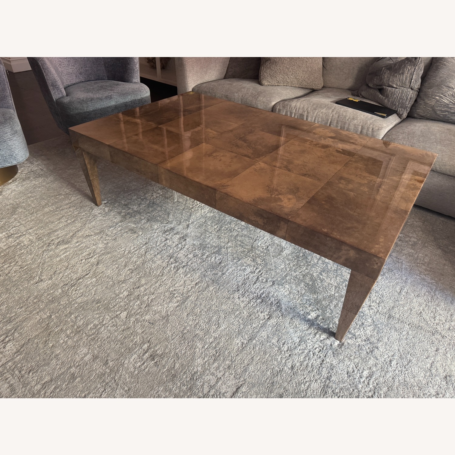 High-Gloss Light Brown Lacquer Coffee Table - image-4