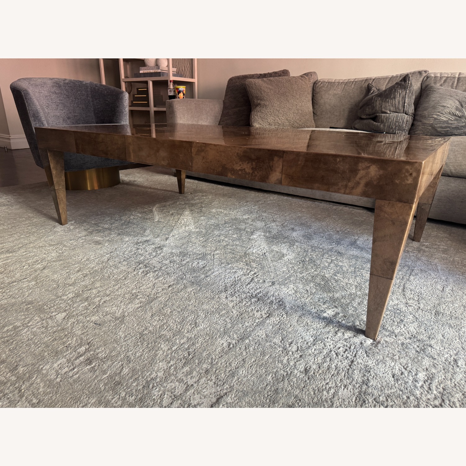 High-Gloss Light Brown Lacquer Coffee Table - image-5