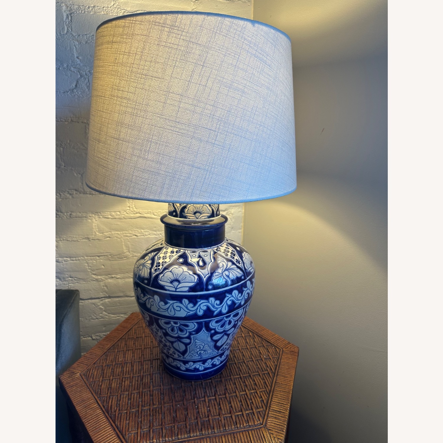 Mexican Handpainted Blue Ceramic Table Lamp - image-1