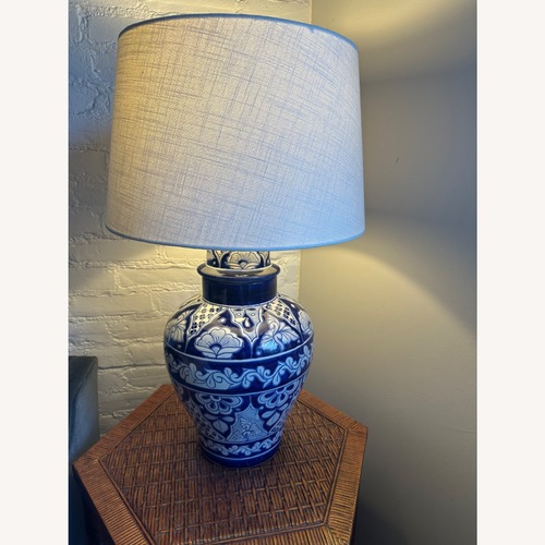 Used Mexican Handpainted Blue Ceramic Table Lamp for sale on AptDeco