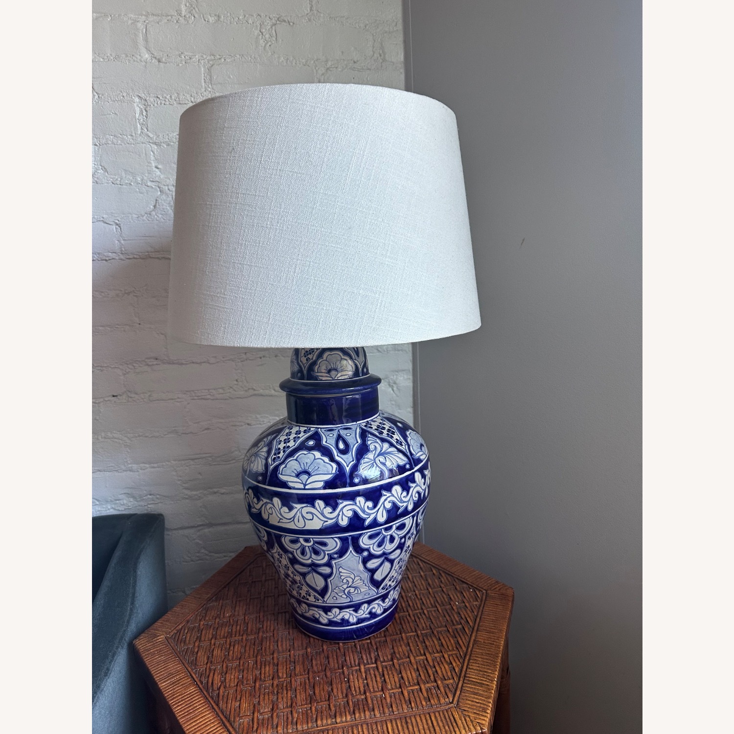 Mexican Handpainted Blue Ceramic Table Lamp - image-3