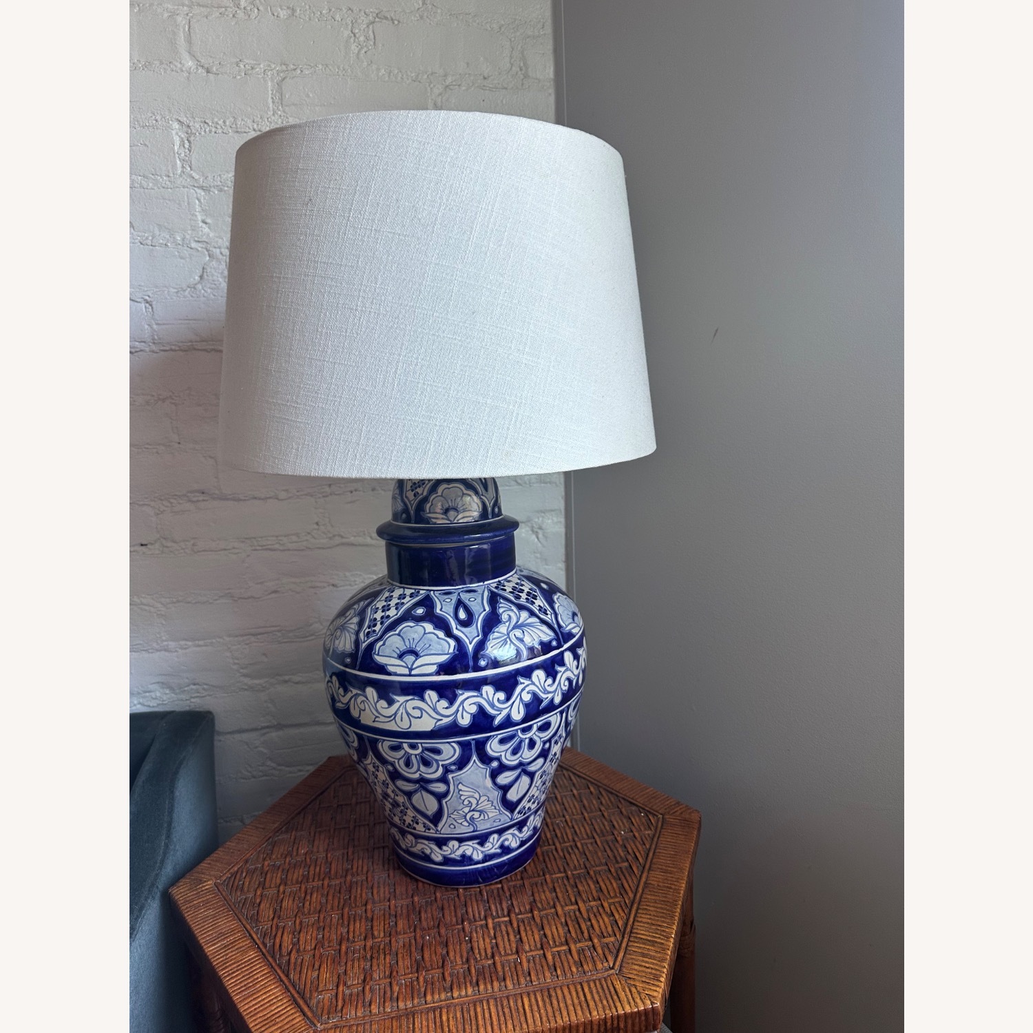 Mexican Handpainted Blue Ceramic Table Lamp - image-2