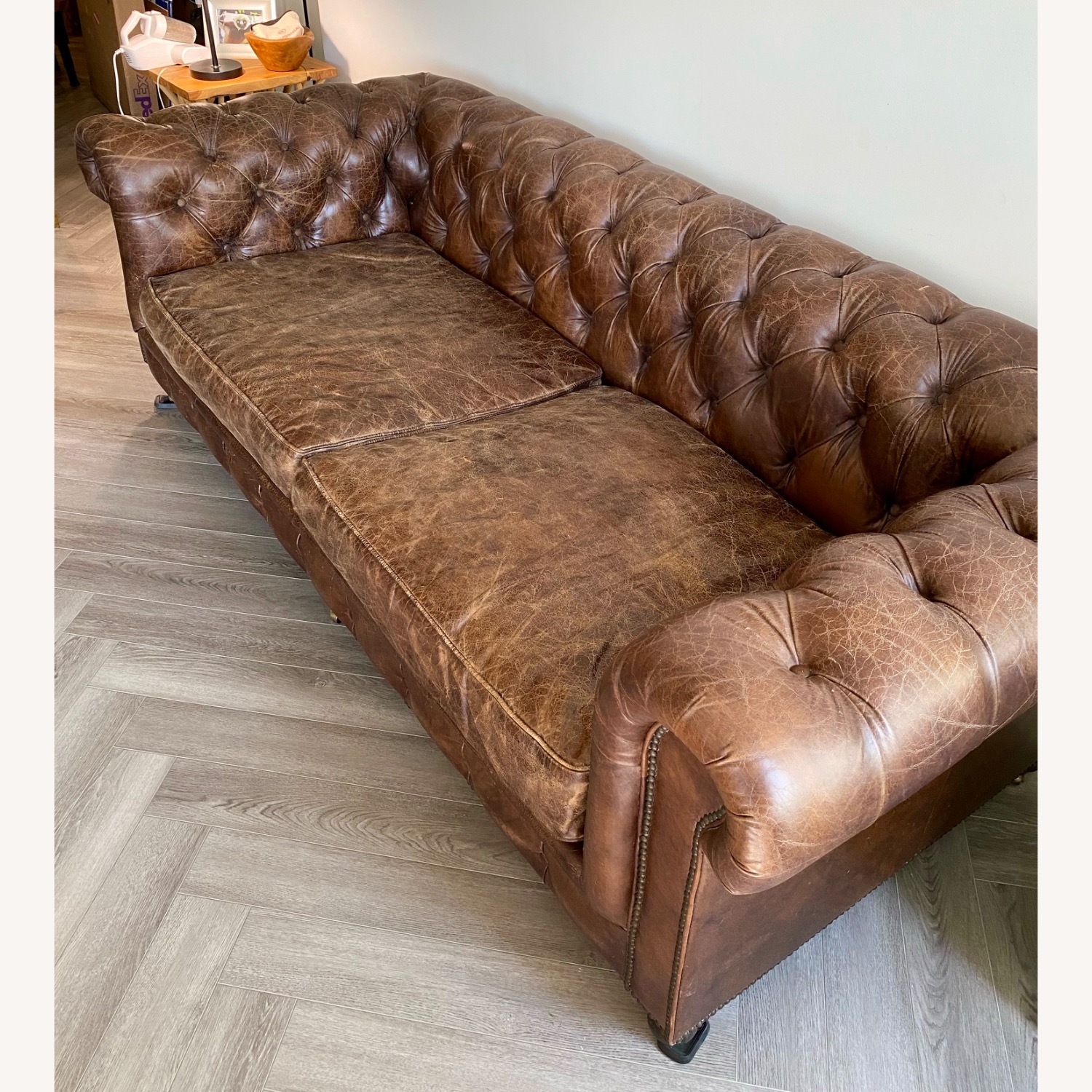 Restoration Hardware Kensington Chesterfield Luxe Vintage Leather Sofa - image-3