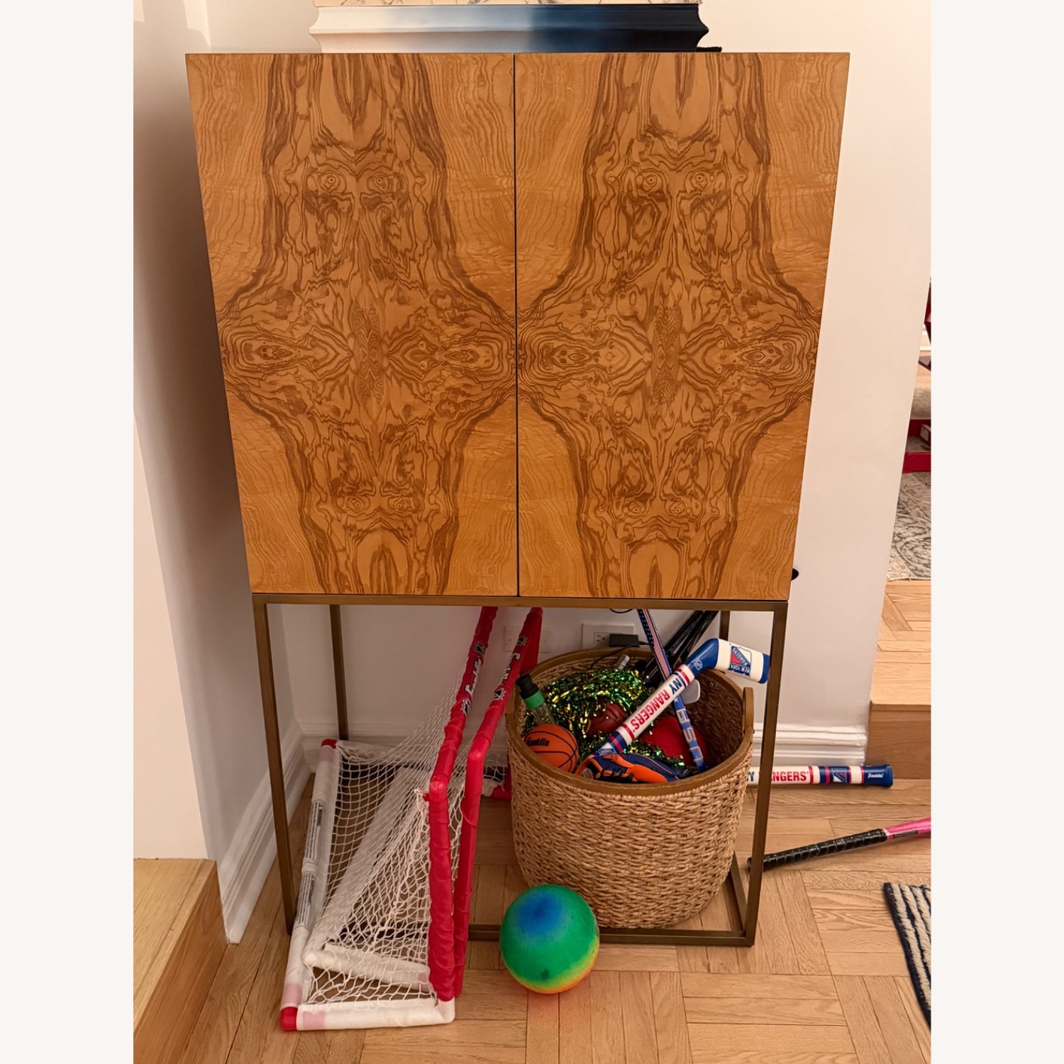 Burl Wood Cabinet on Brass Base - image-3