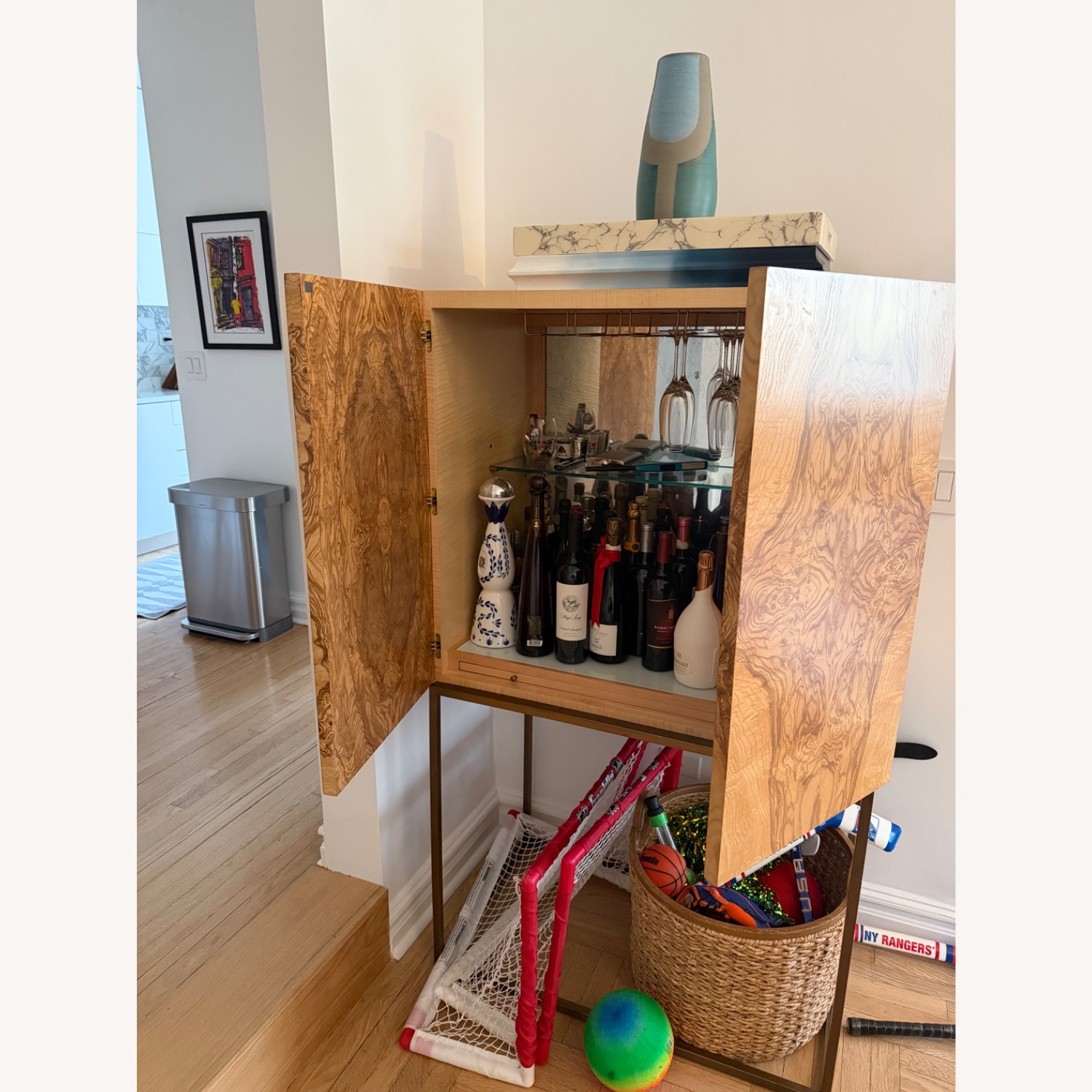 Burl Wood Cabinet on Brass Base - image-2