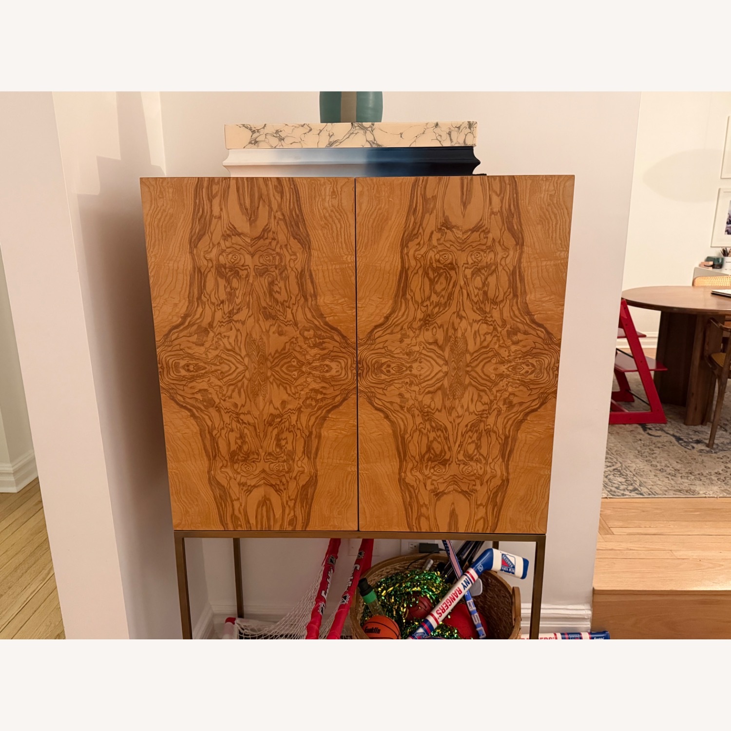 Burl Wood Cabinet on Brass Base - image-1