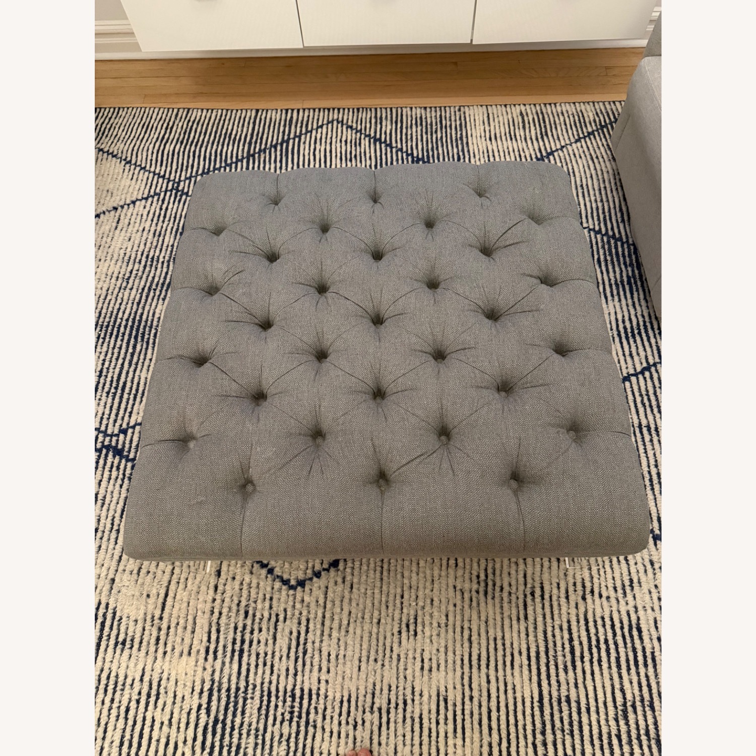 Gray Tufted Ottoman, Lucite Legs - image-3