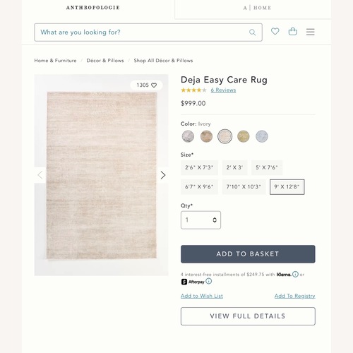 Used Anthropologie Deja Area Rug 9' x 12.5' for sale on AptDeco