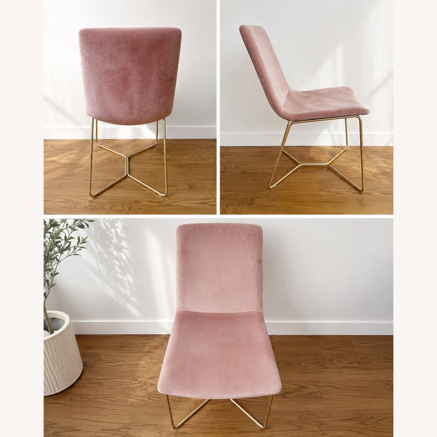 West Elm Pink Velvet Dining Chairs Set of 4  - image-2