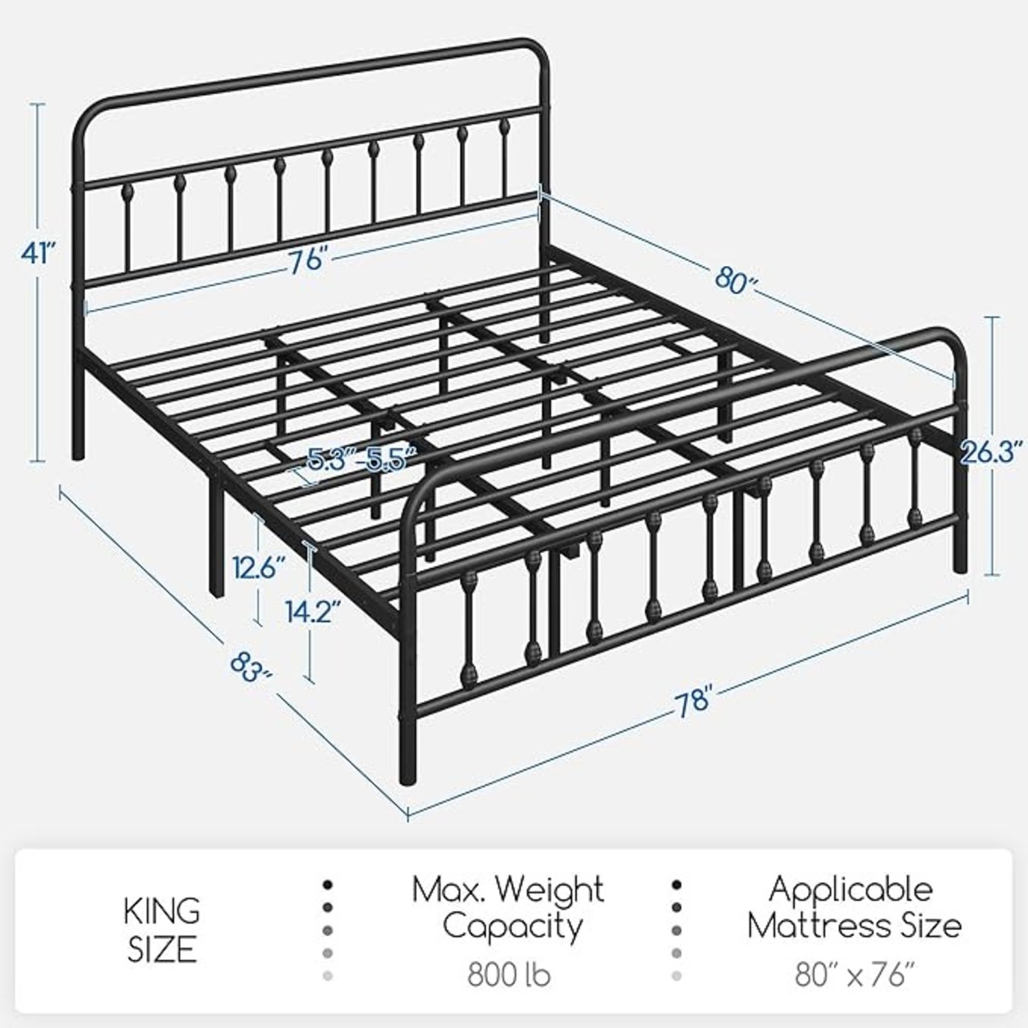 Yaheetech King Steel Bed Frame - image-2