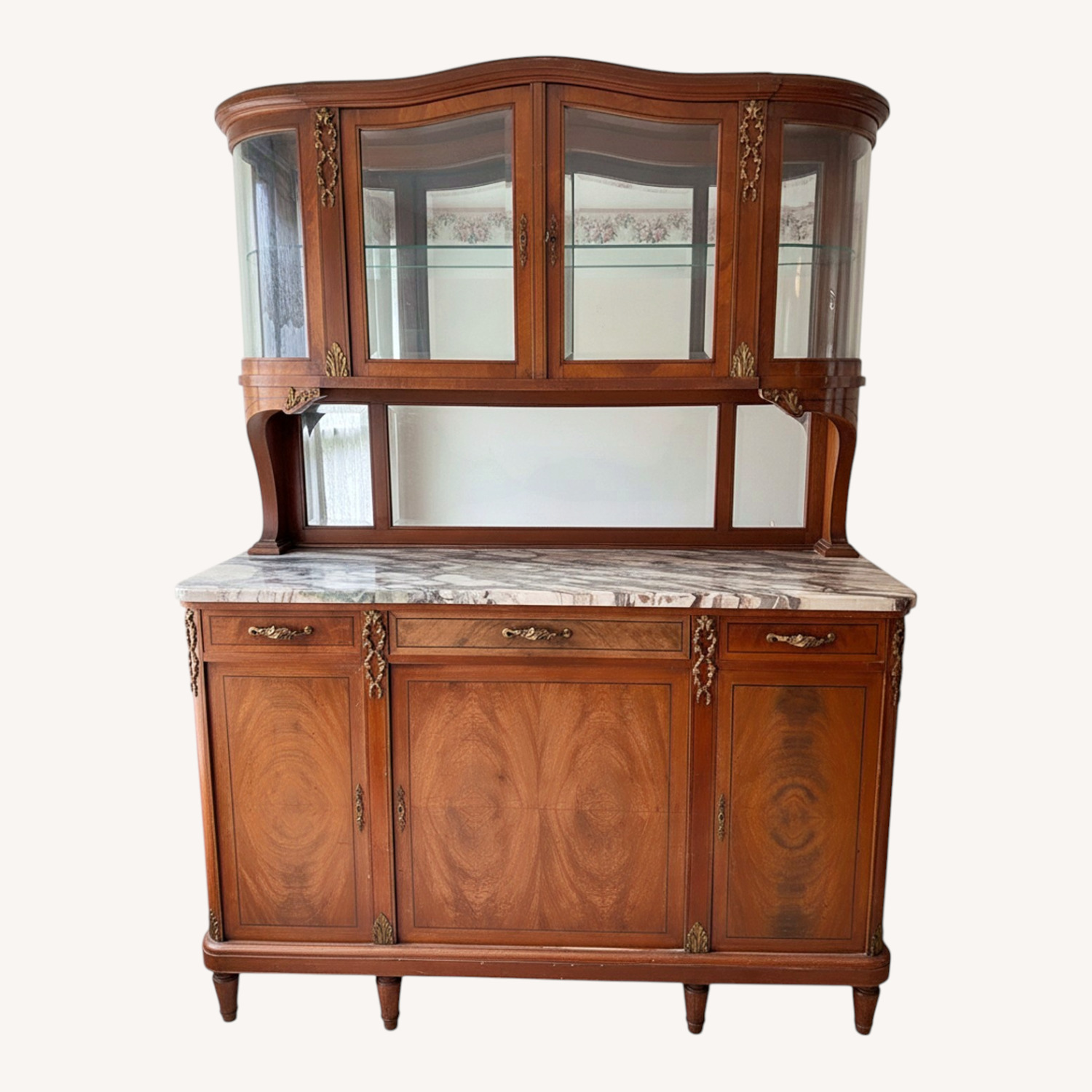 Antique French Marbled Sideboard w Hutch - image-0