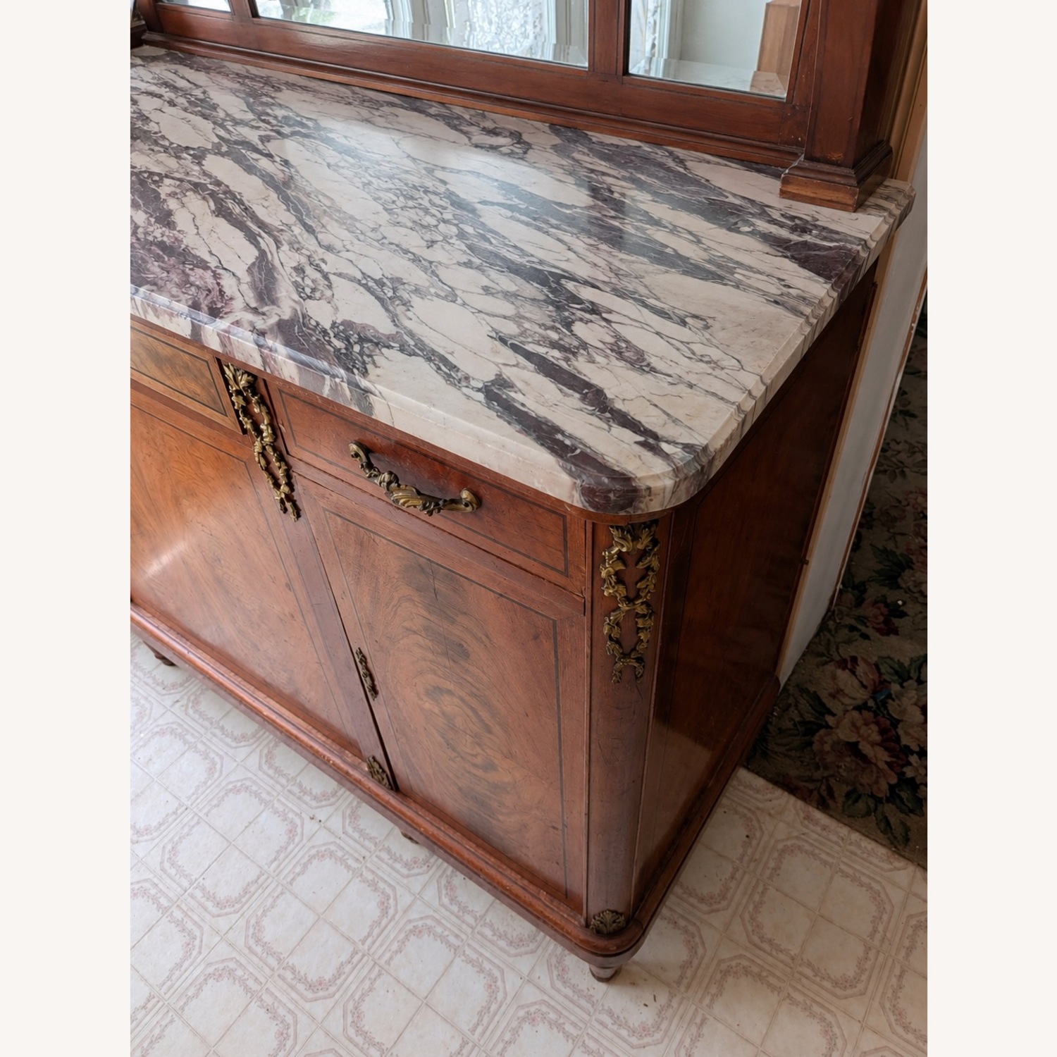 Antique French Marbled Sideboard w Hutch - image-3
