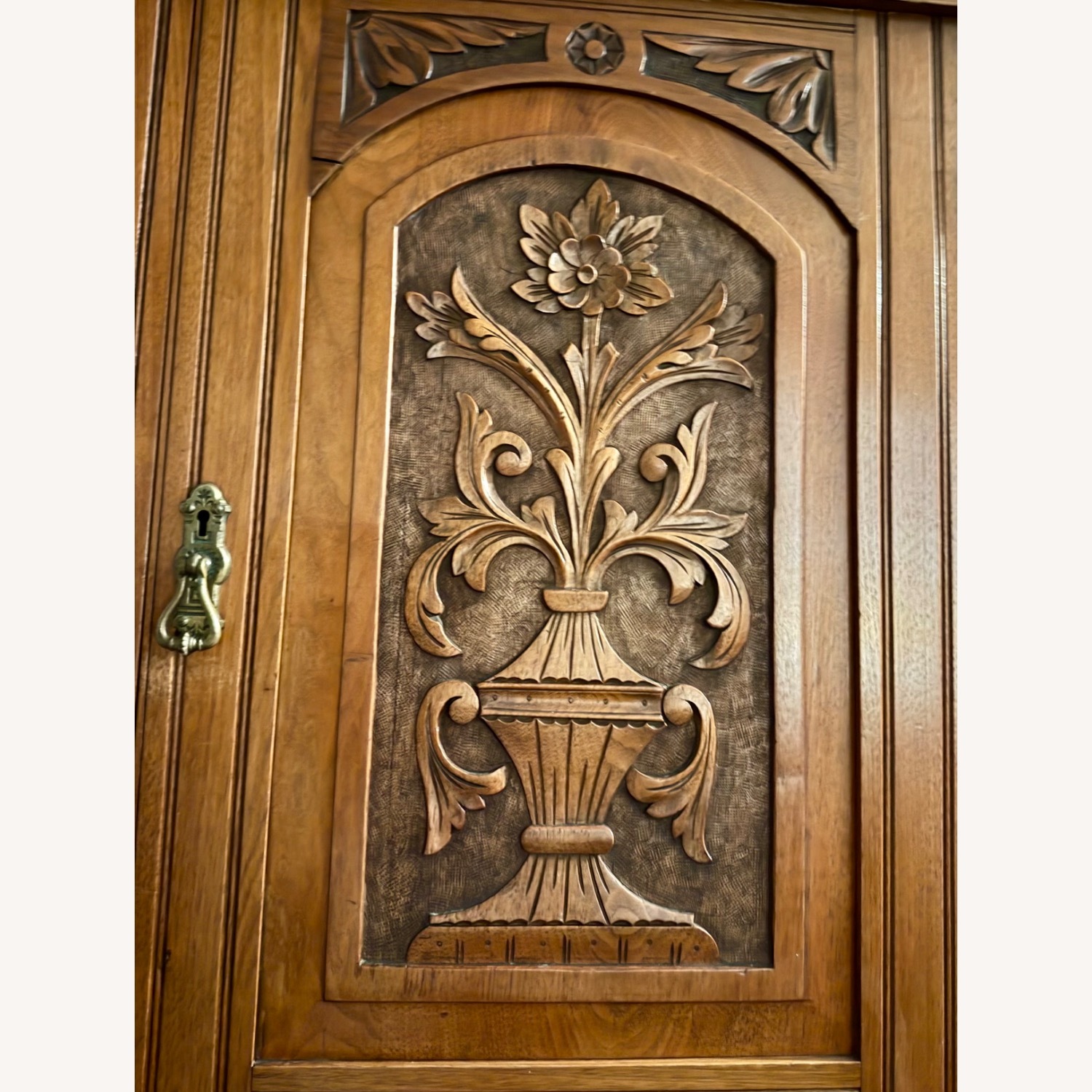 Hand Carved Antique Breakdown Armoire w Mirror - image-4