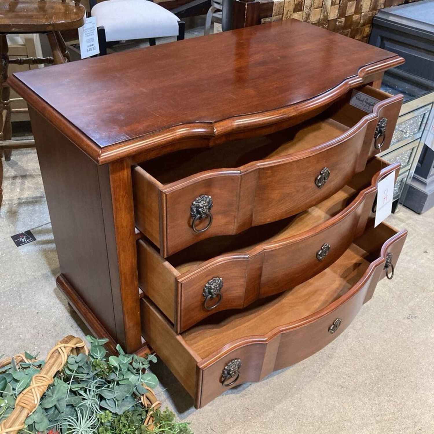 Serpentine Front Wood 3-Drawer Dresser - image-6