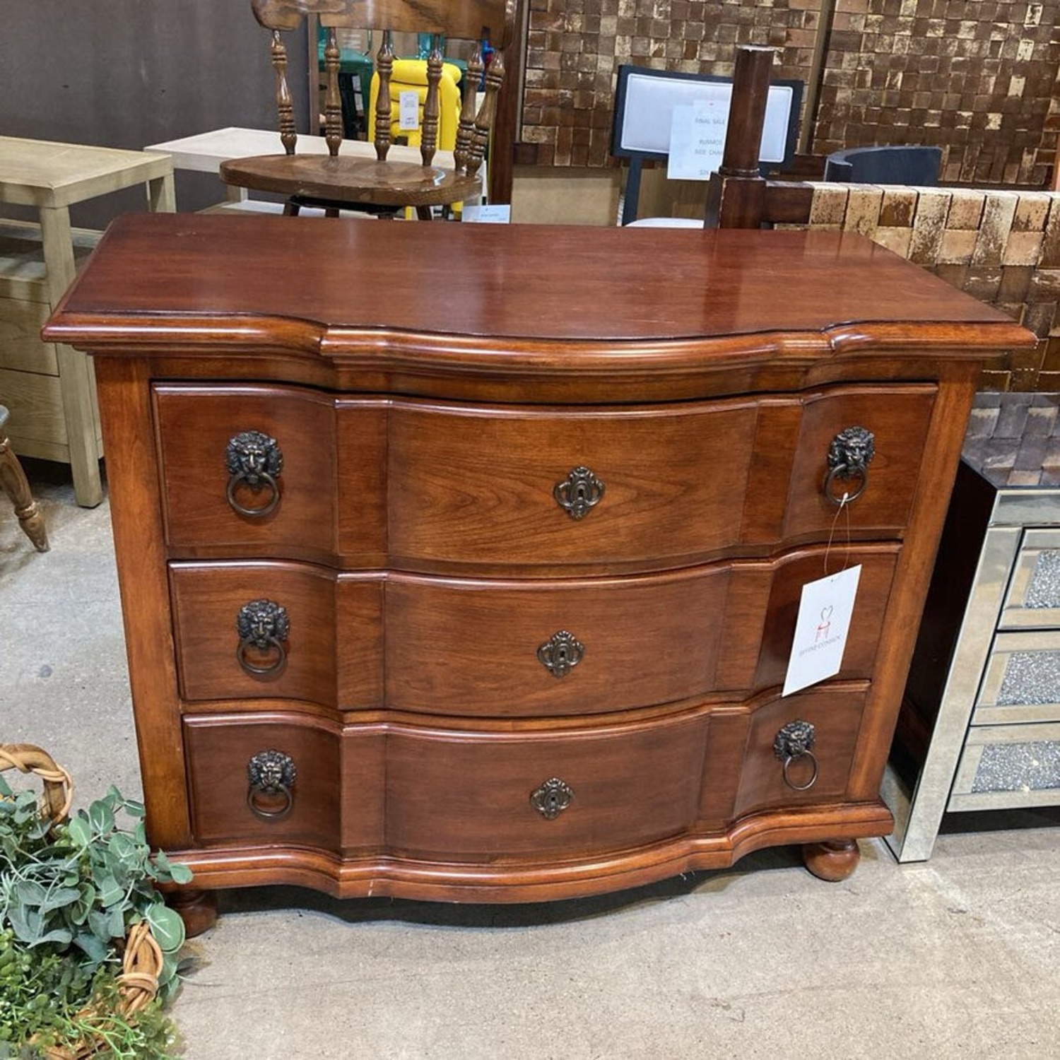 Serpentine Front Wood 3-Drawer Dresser - image-3