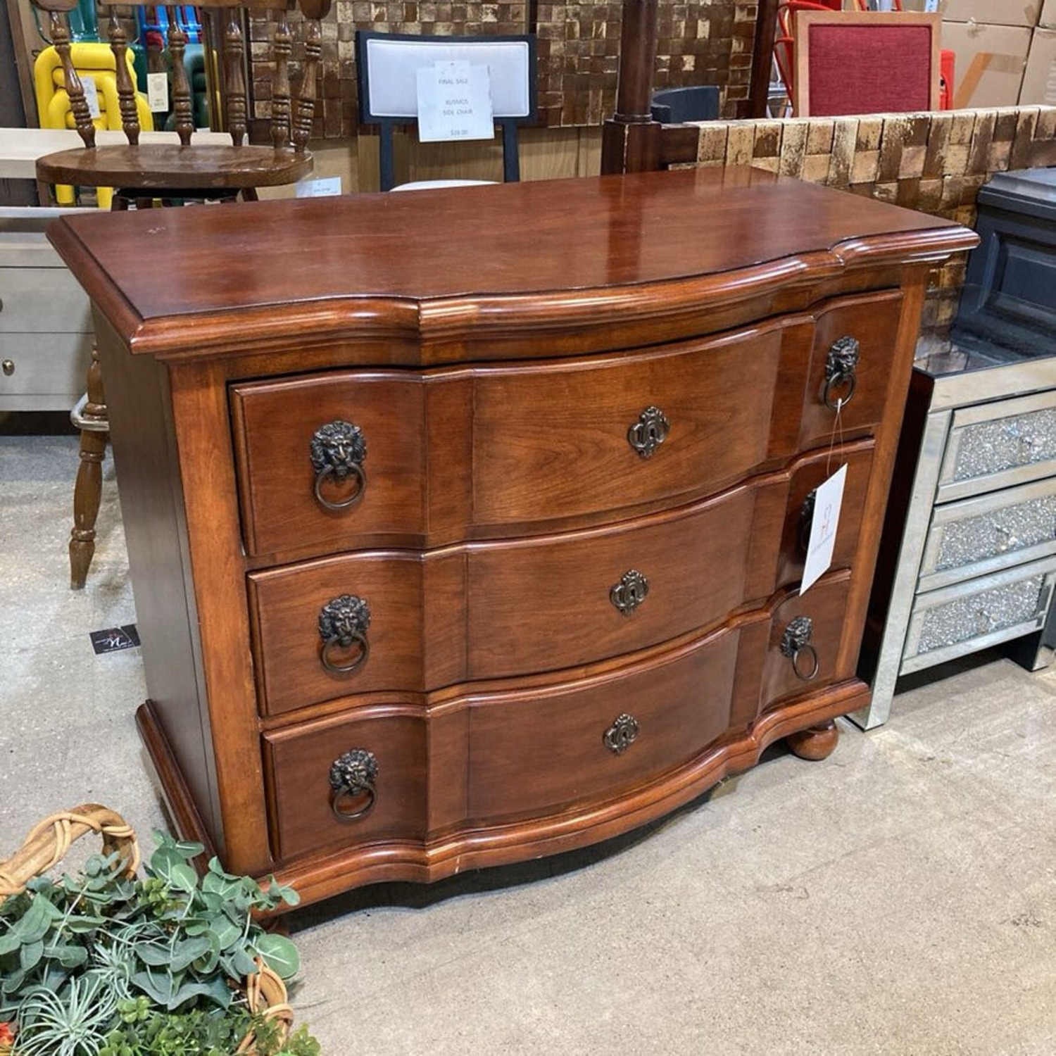 Serpentine Front Wood 3-Drawer Dresser - image-2