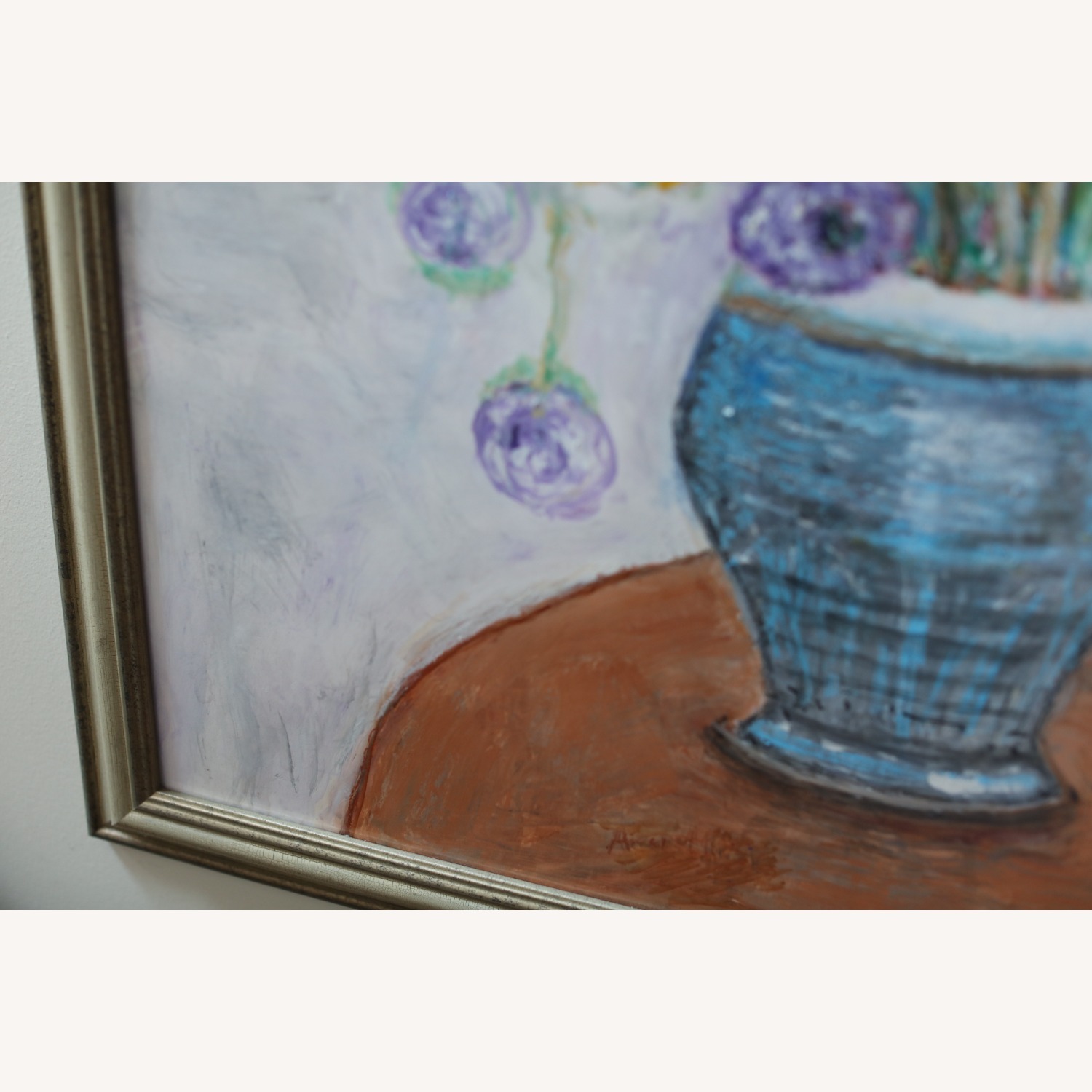 Large Framed Original Floral Gouache Painting - image-9