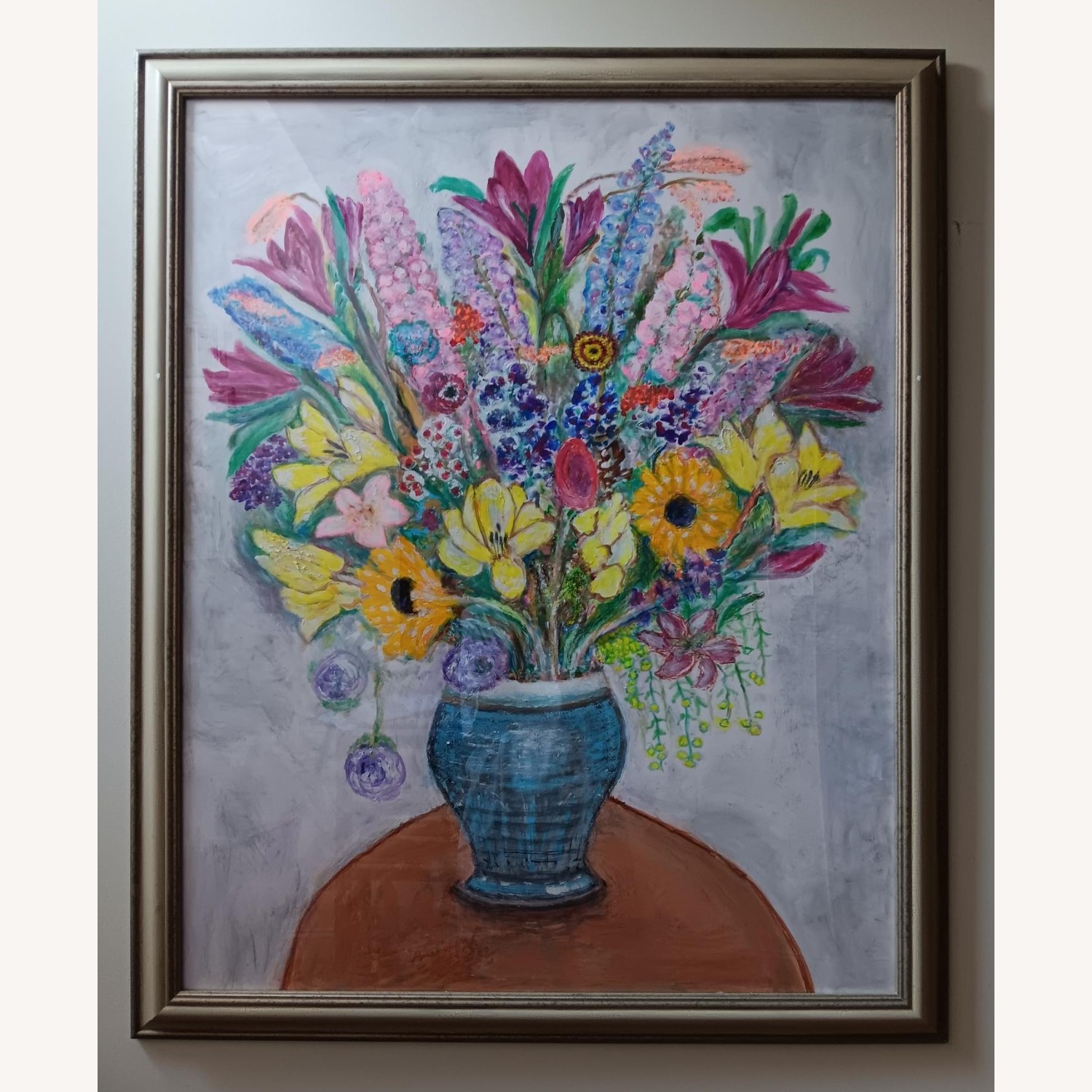 Large Framed Original Floral Gouache Painting - image-1