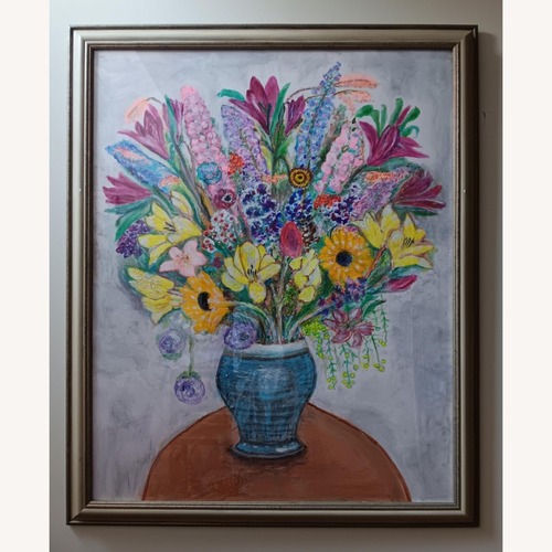 Used Large Framed Original Floral Gouache Painting for sale on AptDeco