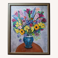 Large Framed Original Floral Gouache Painting