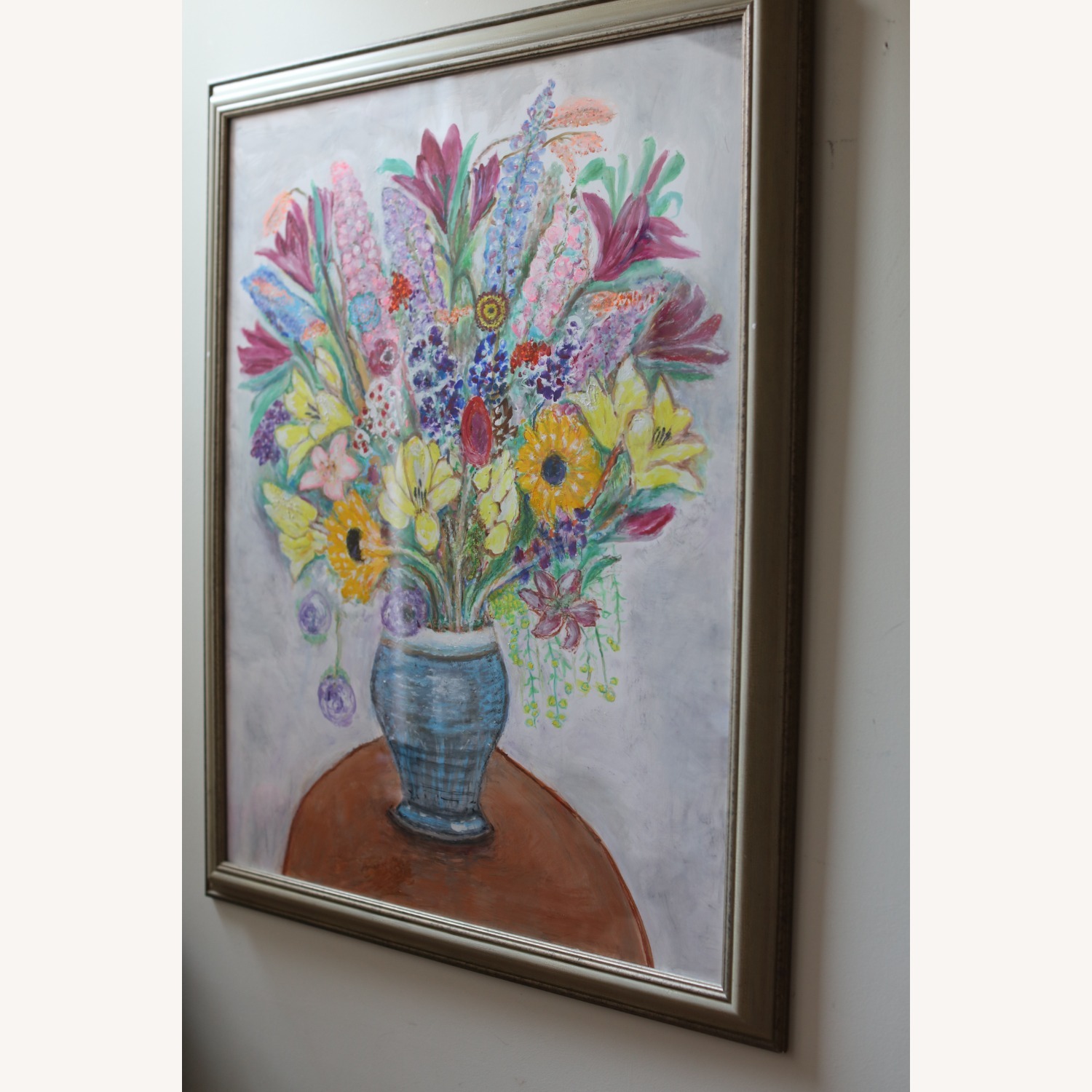 Large Framed Original Floral Gouache Painting - image-8