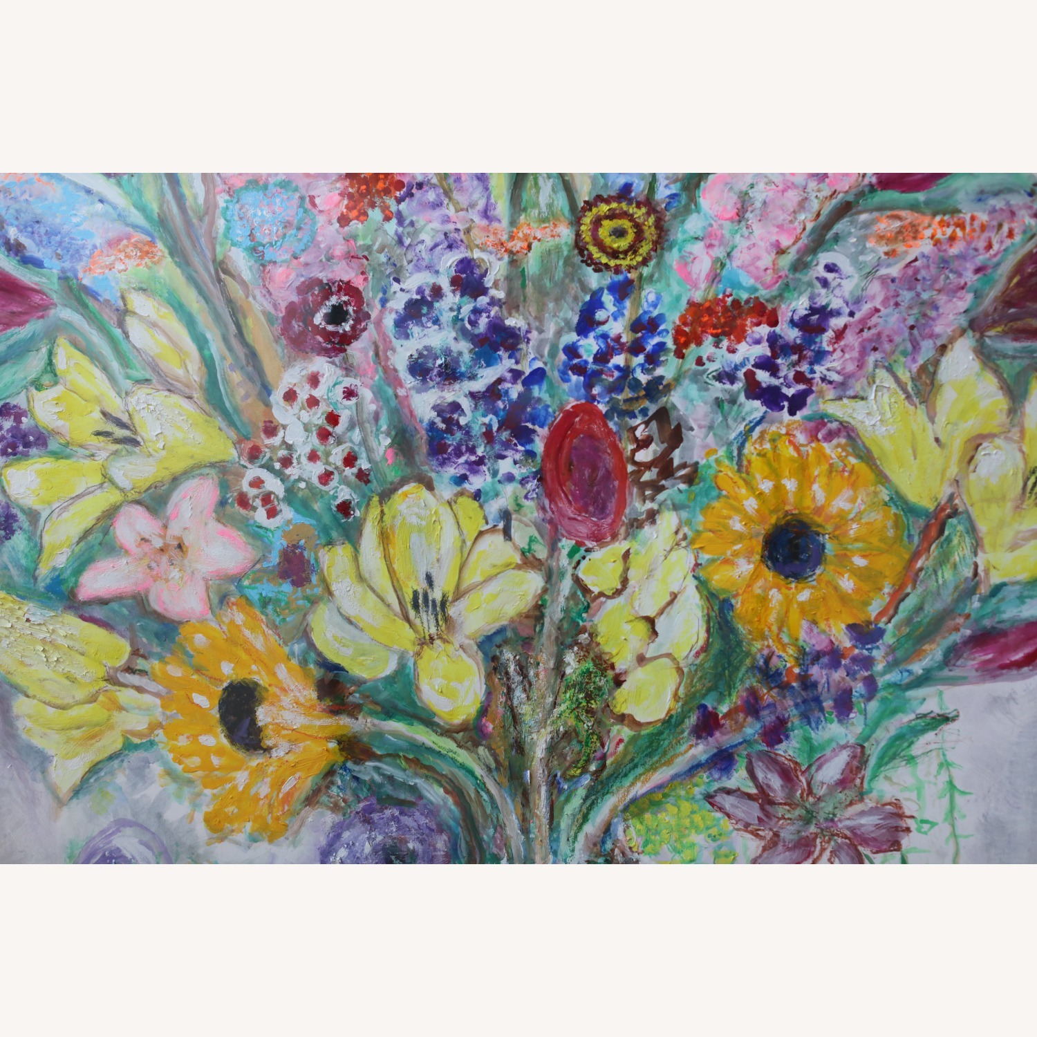 Large Framed Original Floral Gouache Painting - image-3