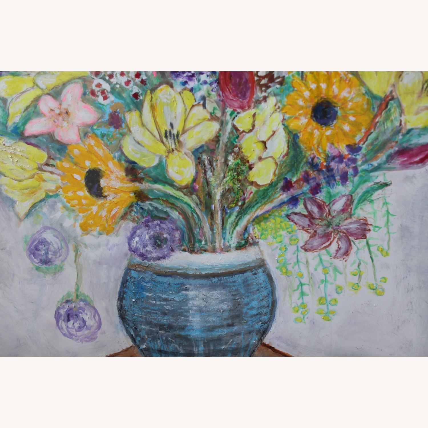 Large Framed Original Floral Gouache Painting - image-2
