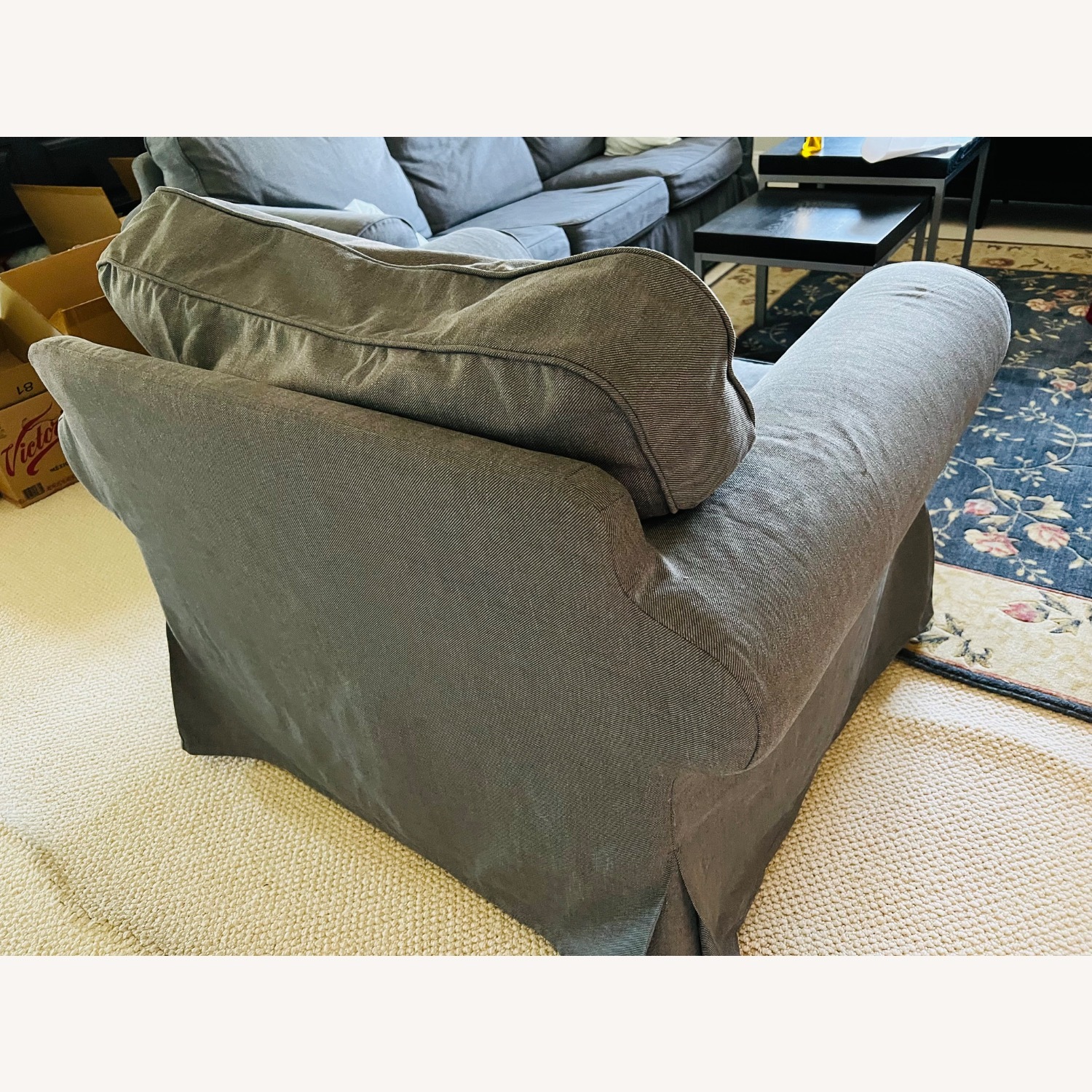 Dark Gray Linen Chaise Lounge - image-2