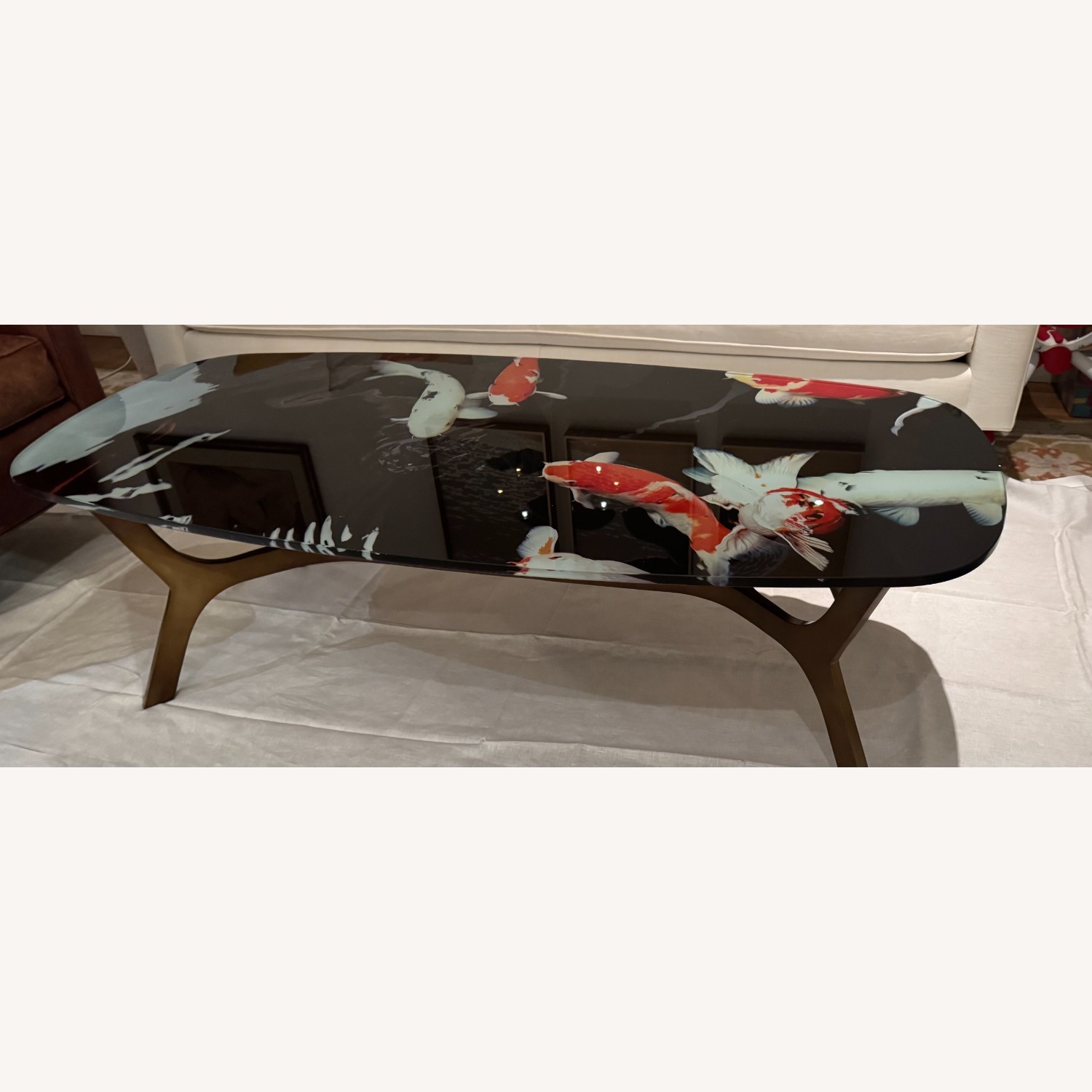 Unique Koi Fish Glass Coffee Table Top - image-1
