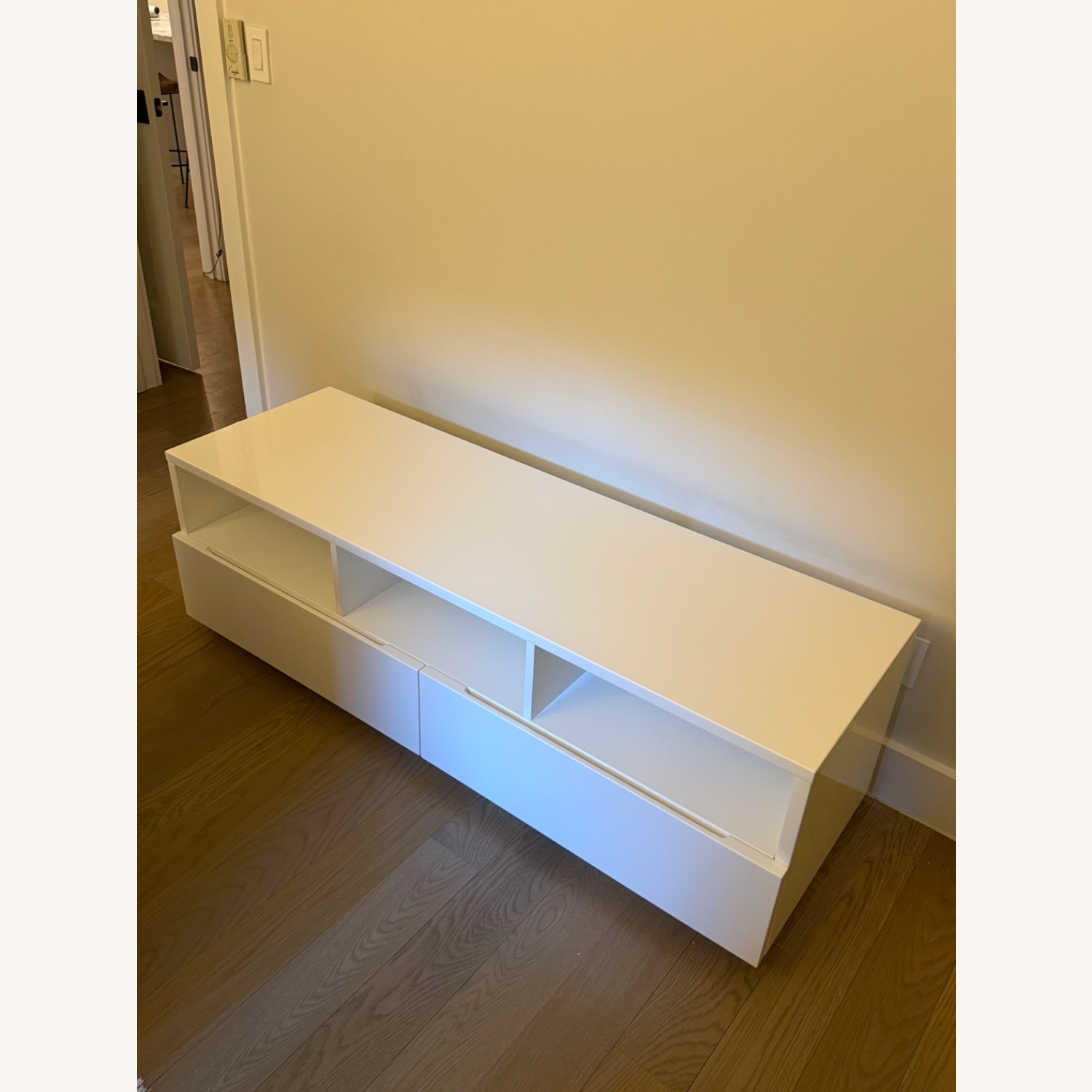 CB2 Chill White Lacquer Media Storage - image-4