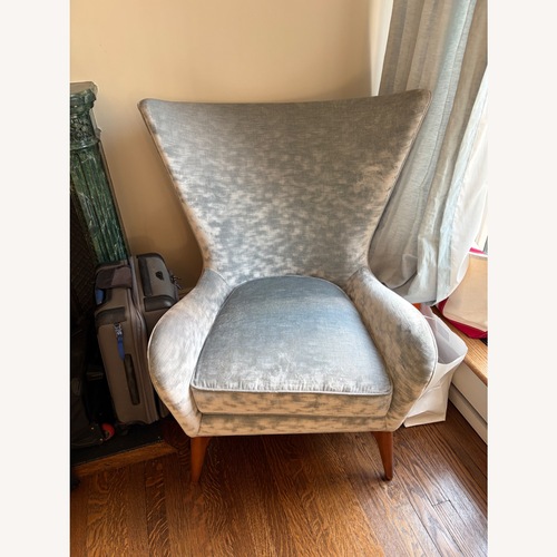 Used Wing backed Blue Velvet Armchair for sale on AptDeco