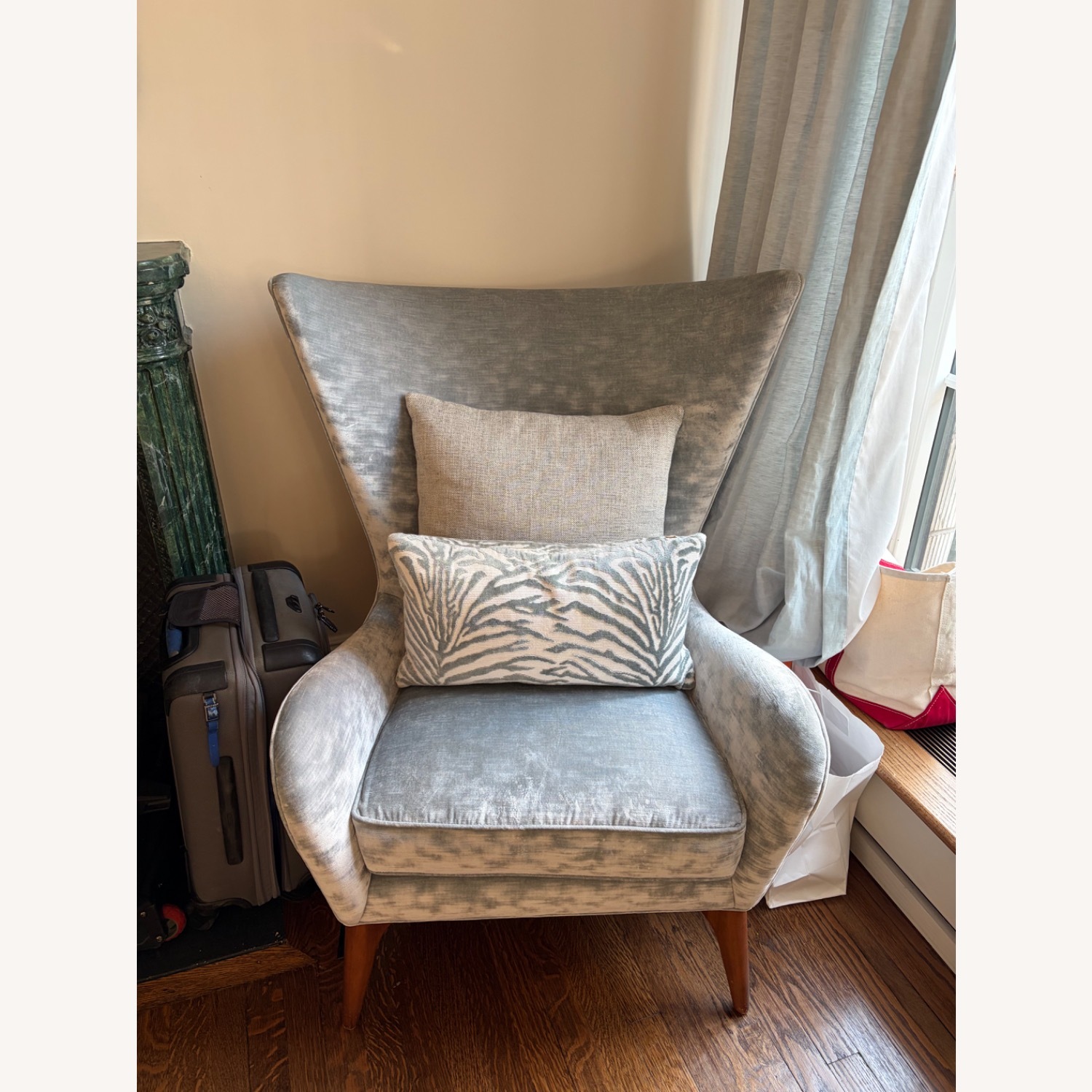 Wing backed Blue Velvet Armchair - image-2