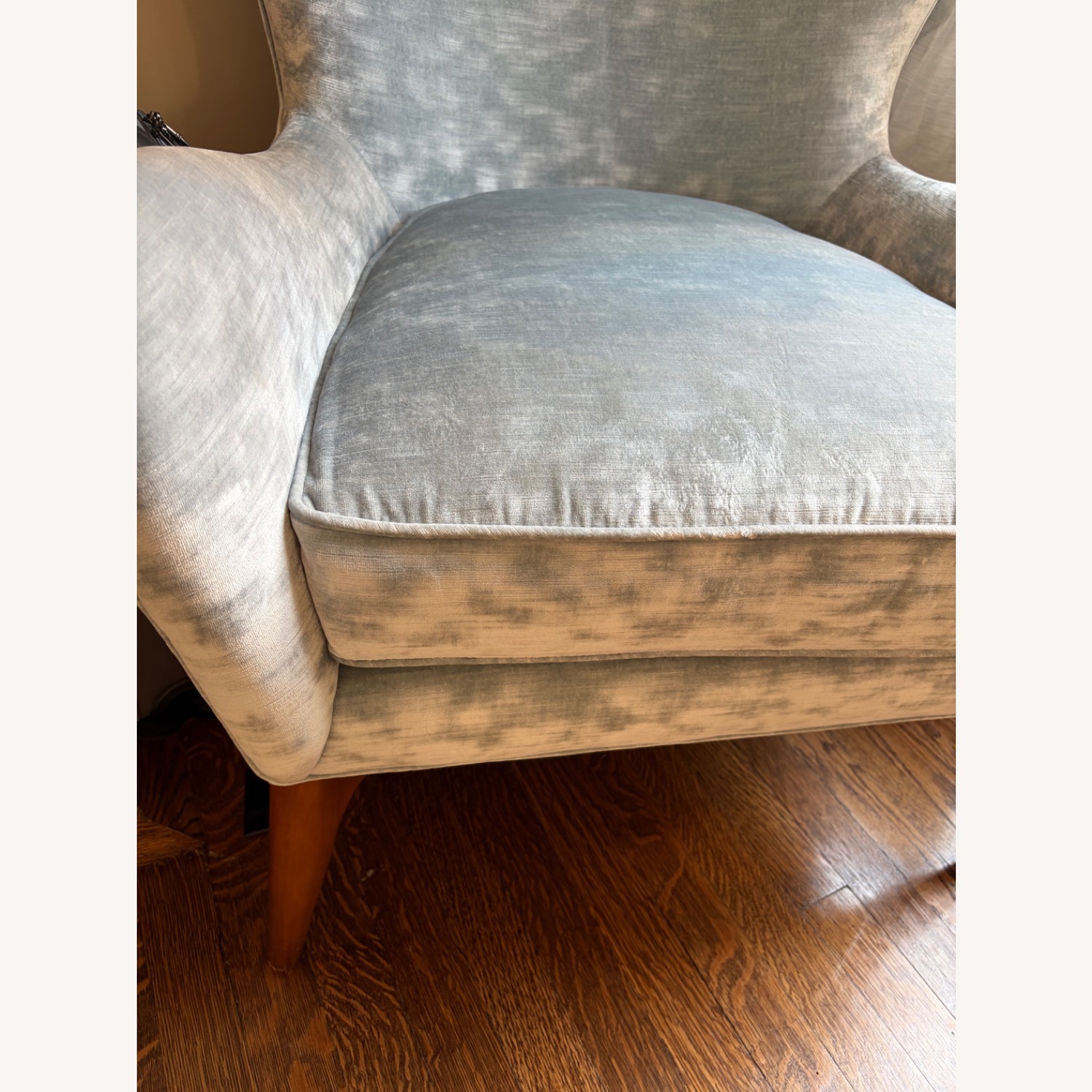 Wing backed Blue Velvet Armchair - image-3
