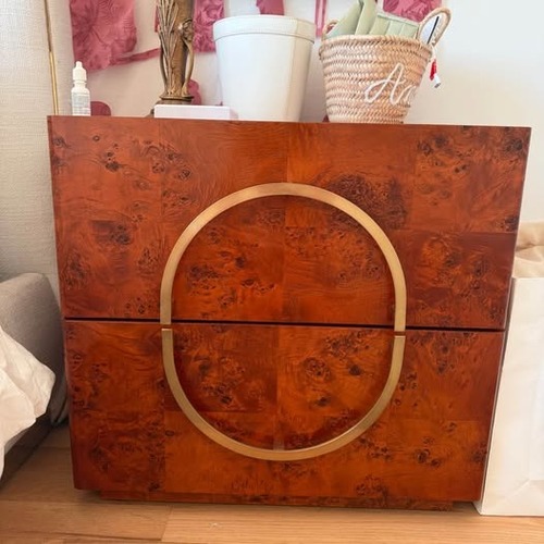 Used CB2 Metro Burl Wood Nightstand for sale on AptDeco