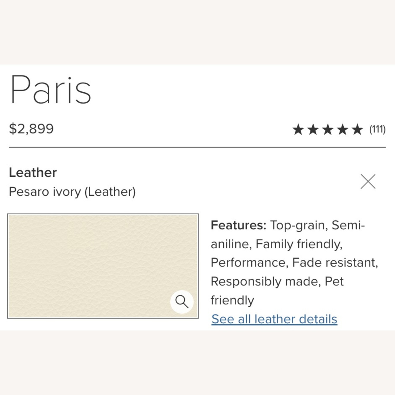 Room & Board "Paris" Ivory Leather Armchair - image-6