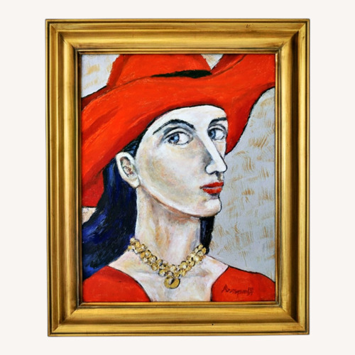Used Original Painting - Woman in Red Hat for sale on AptDeco