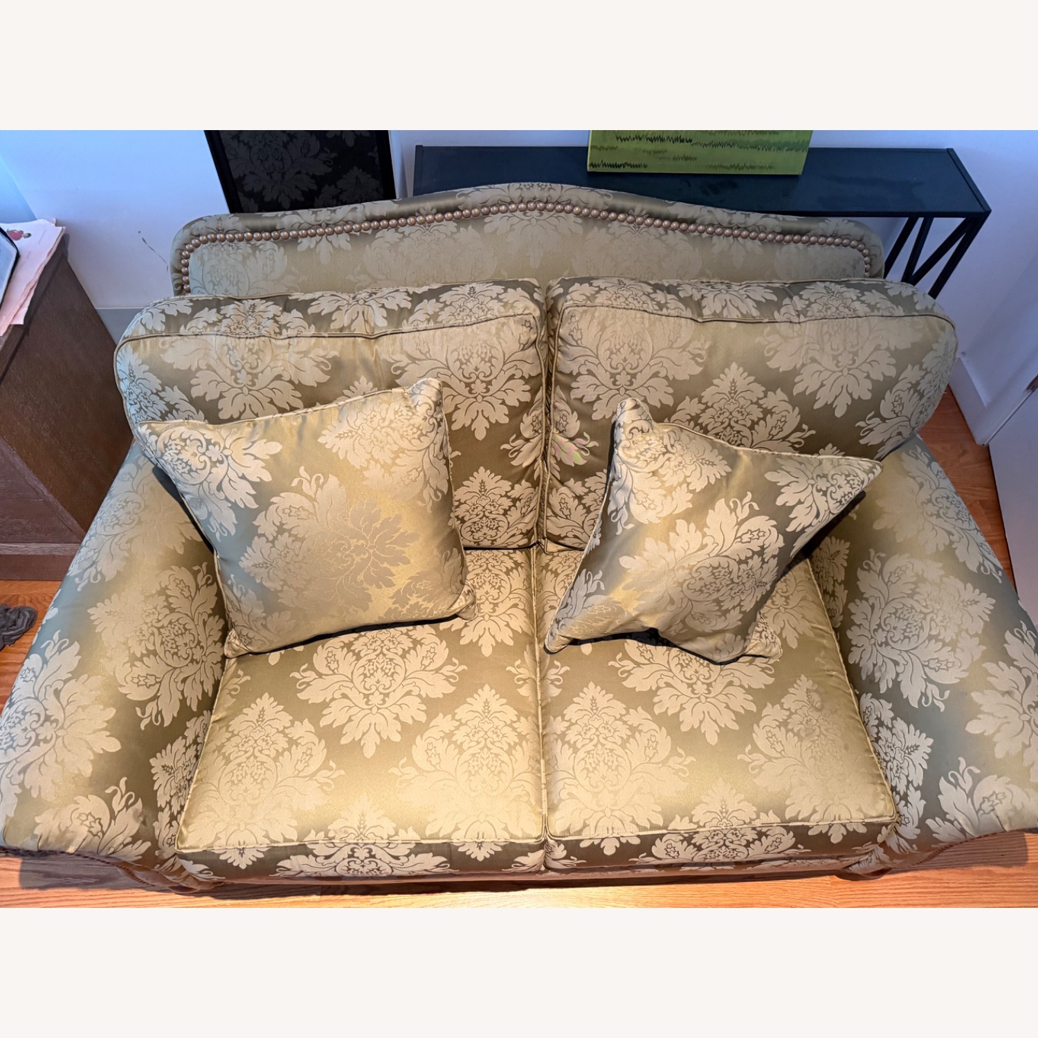 Ethan Allen Green Fabric 2 Seater Sofa - image-2
