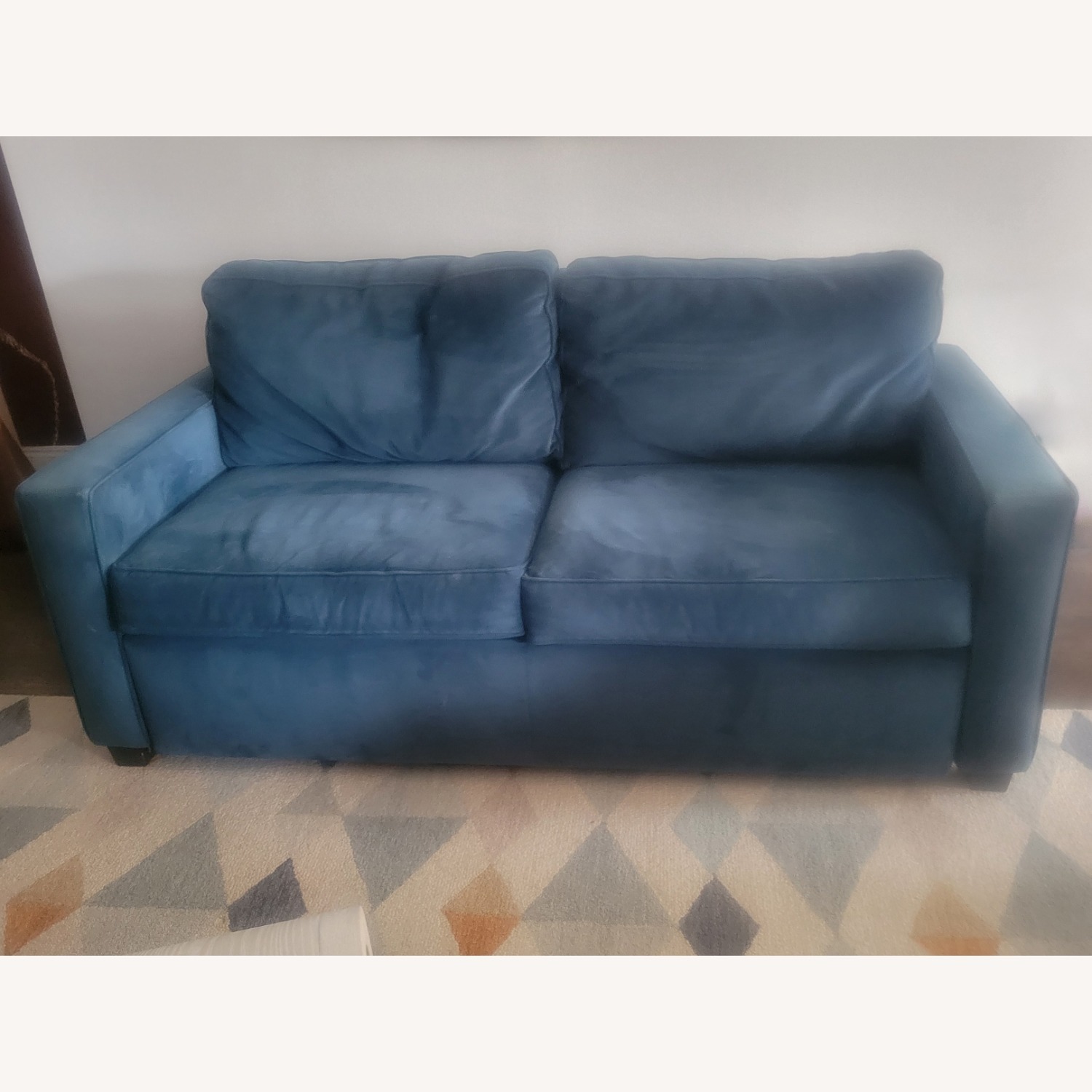 West Elm Henry Blue Microsuede Queen Sleeper Sofa - image-1